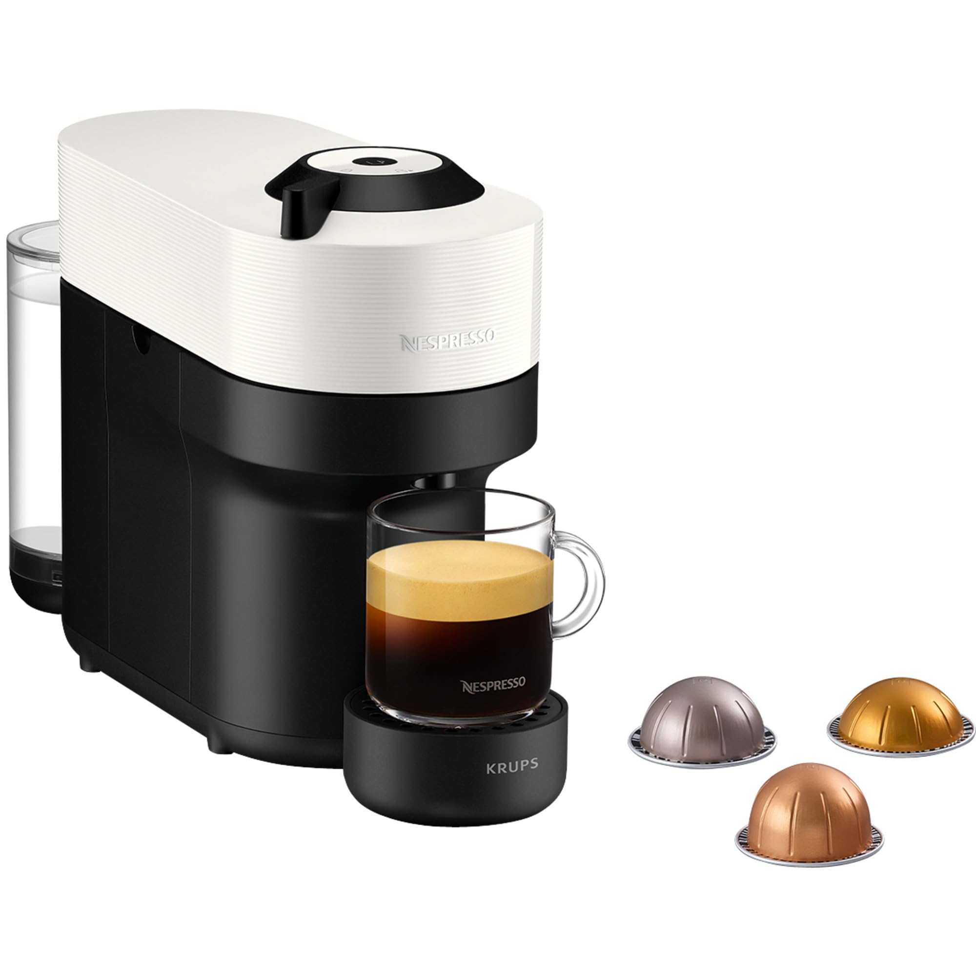 Krups Nespresso VERTUO POP XN9201 Capsule Coffee Maker, Espresso Machine, 4 Cup Sizes, Centrifusion Technology, 35% Recycled Plastic, Coconut White, White