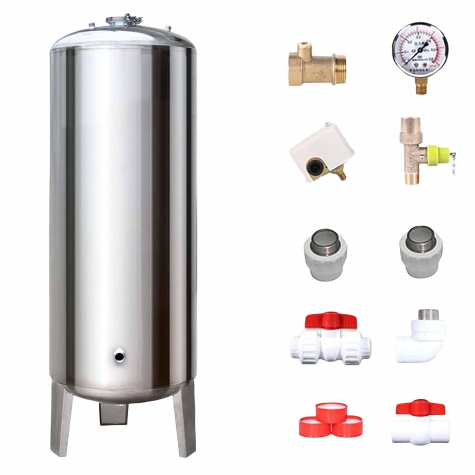 Brunnendruckbehälter aus Edelstahl 304, 60-700L Druckwasserspeicher für Haus, Landwirtschaft, Badezimmer, Autowaschanlage, Garten und Küche(155x50cm/61x19.7in(300L/79Gal))