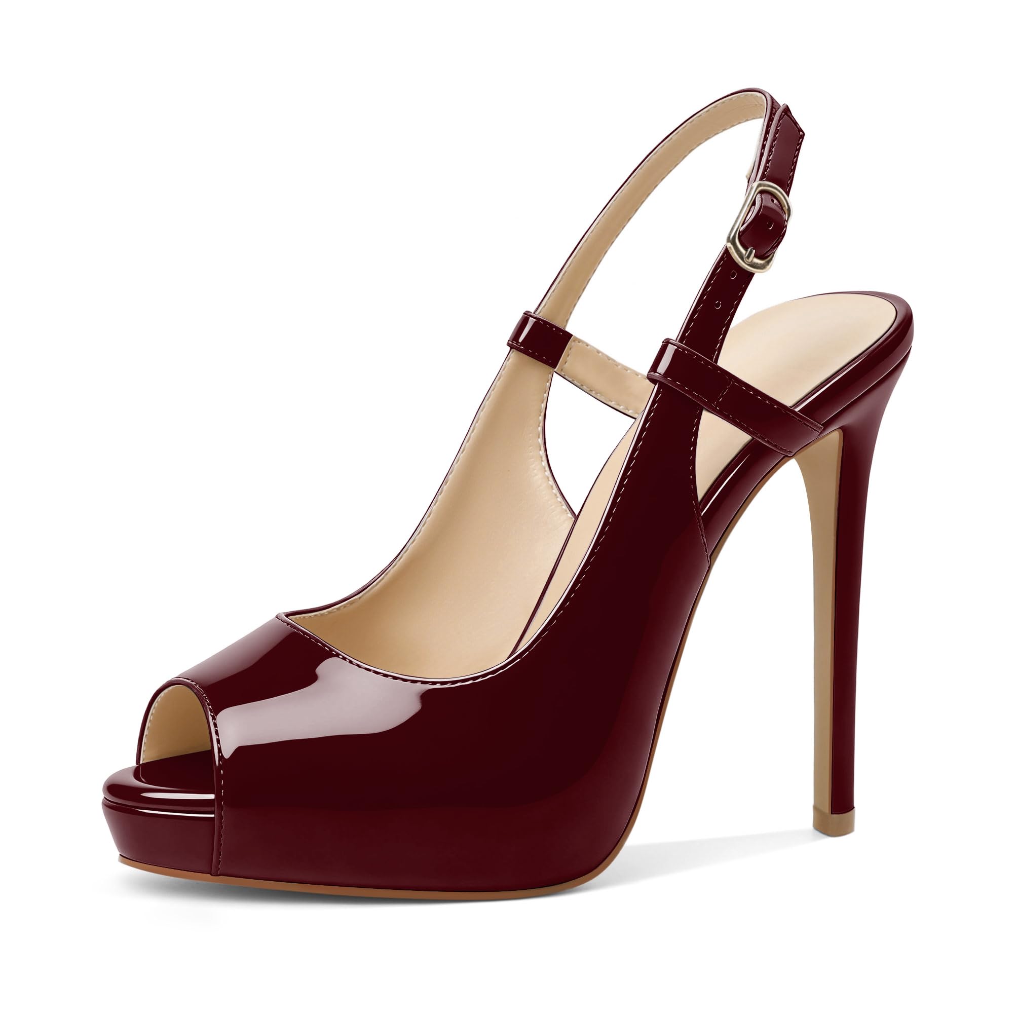 Joseywade Women's Peep Toe High Heels Slingback Pumps Platform Stiletto Heel 5 Inches Party Wedding Dress Shoes