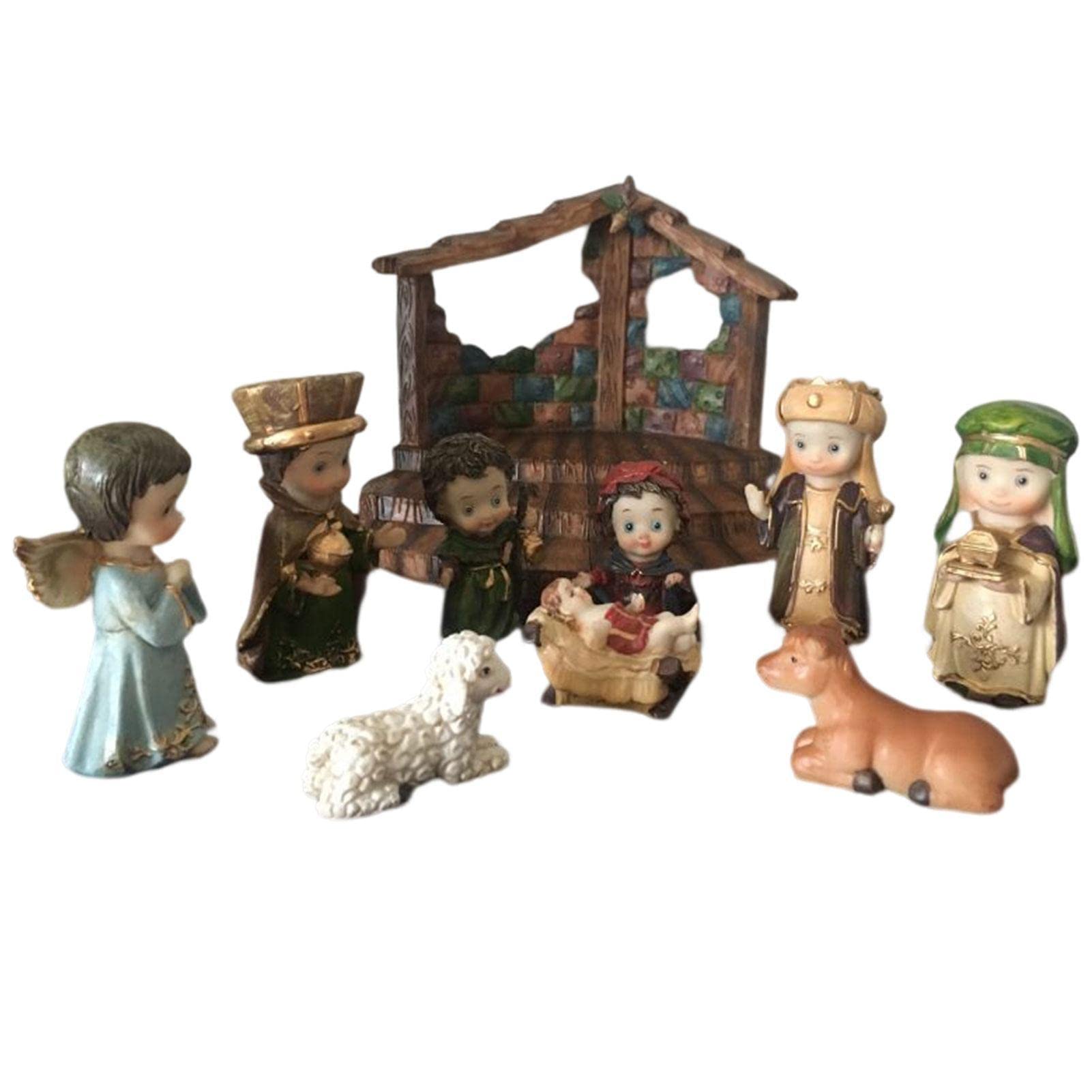 クリスマスキリスト降誕の置物聖家族フィギュアロバキリスト降誕図テーブルオーナメント宗教クリスマス装飾聖家族樹脂置物像安定した  Amazon.co.jp: クリスマス屋内用キリスト降誕セット,聖家族降誕飼い葉桶樹脂フィギュア10個セット | クリスマスキリスト降誕家族 ..., image size:1601x1601