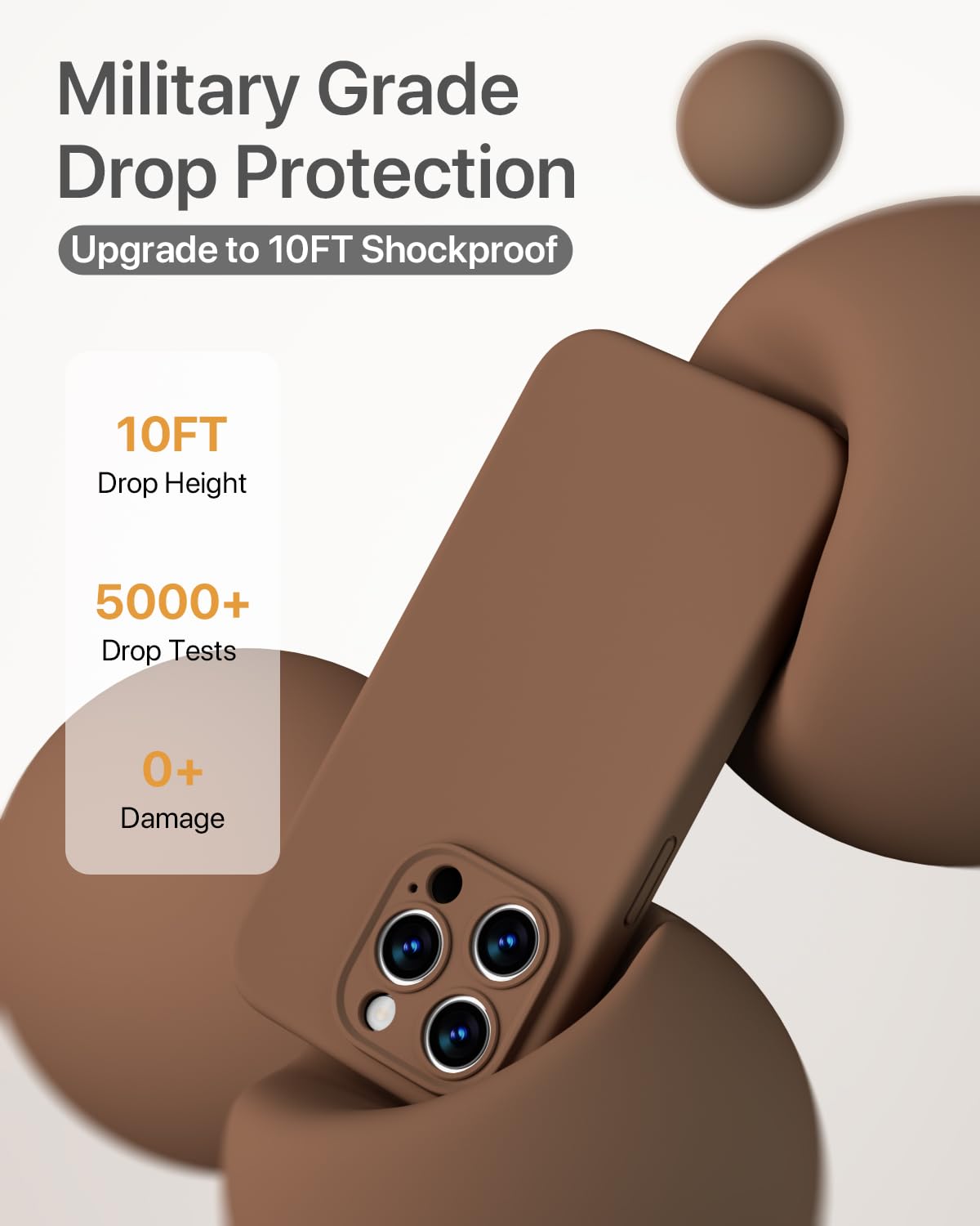 GOODVISH 3 in 1 Silicone Cover per iPhone 15 Pro 6.1" (2023), Custodia con 2 Pellicola Protettiva, Case per Cellulare Ultra Sottile Antiurto Resistente [Protezione Fotocamera], Marrone