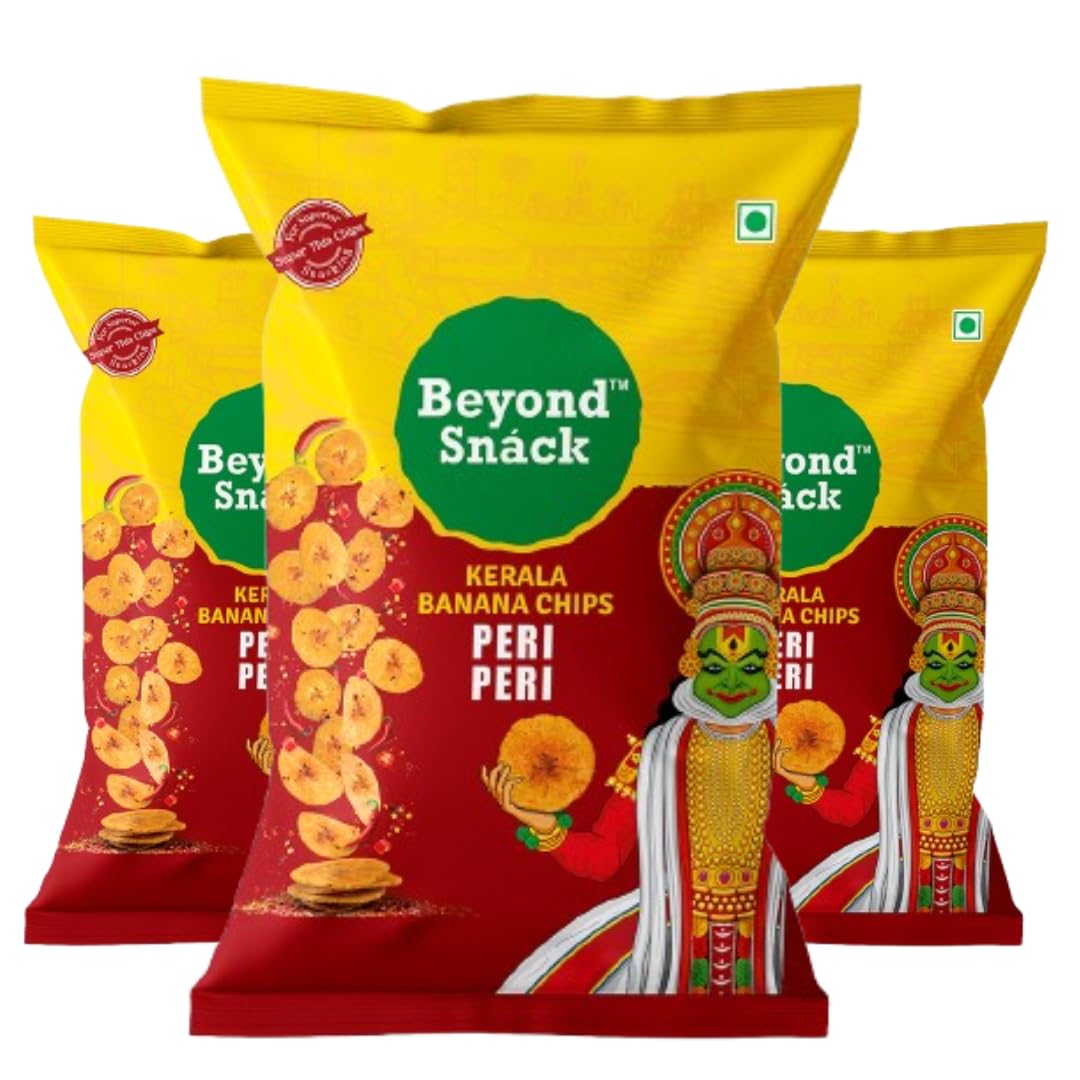 Beyond Snack Nendran Kerala Banana Chips | Peri Peri | Thin Crunchy Crispy Snack |300g (100g*3packs)