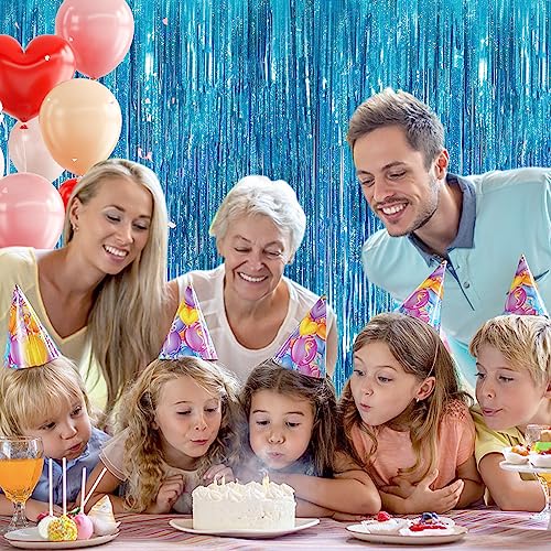 Image of 2Pack 3.3x8.3Ft Blue Foil Fringe Streamers Curtain Metallic Foil Tinsel Fringe Door Streamers for Birthday Wedding Xmas Party Photo Iridescent Blue Streamers Ocean Summer Party Decors Streamers