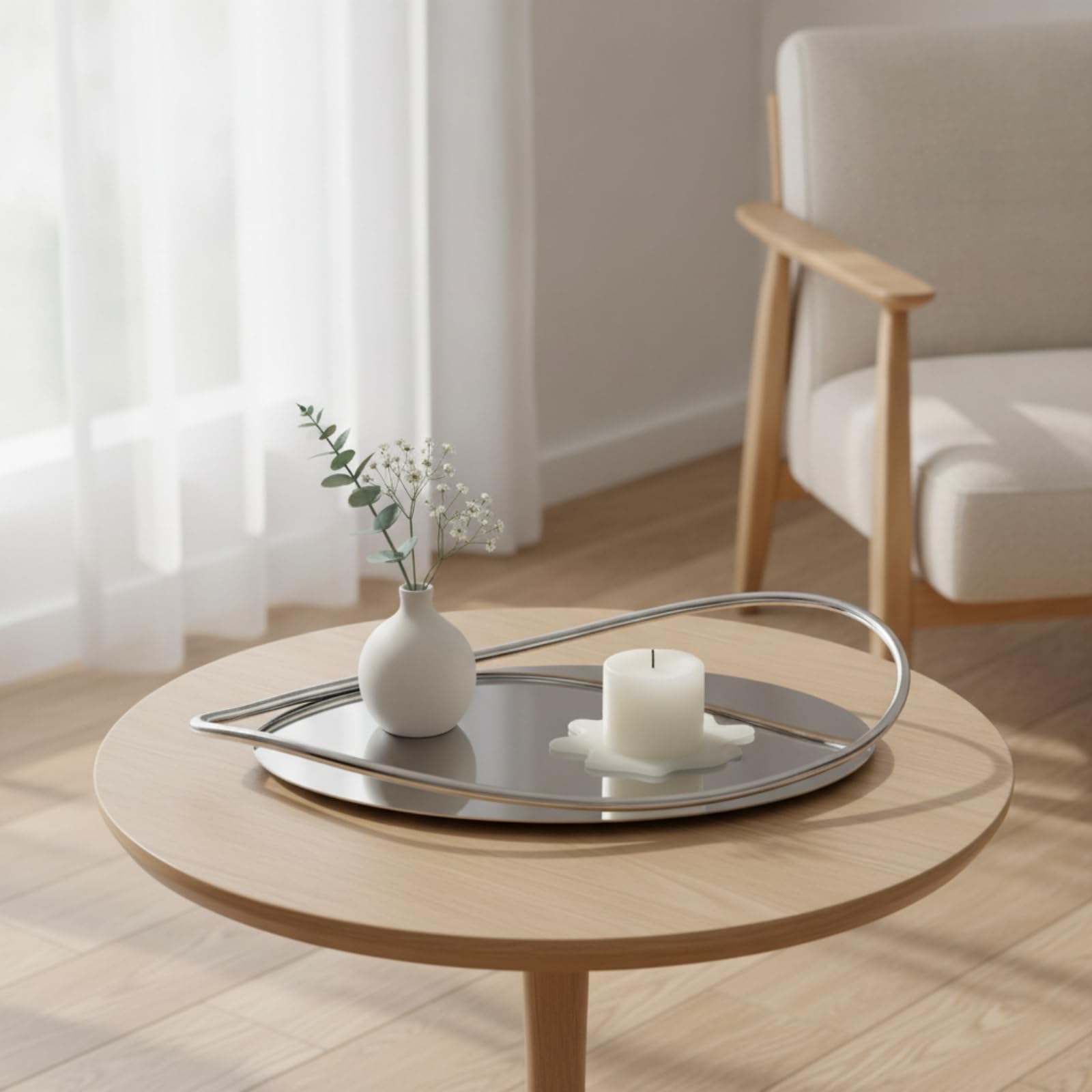 Serviertablett mit Griff Spiegelnd Edelstahltablett Rostfrei Servierplatte mit Griff für Eingangsbereich