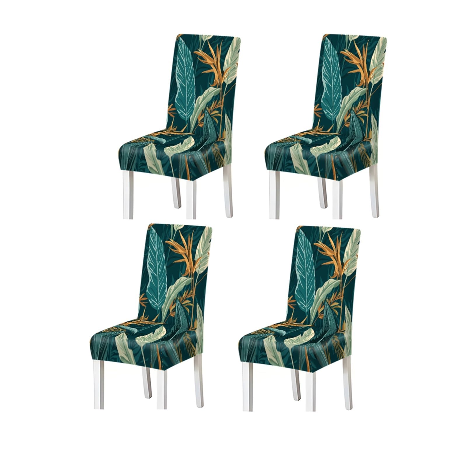 FZJKGH Tropical Leaf Pattern Print Dining Chair Covers Set Of 2/4/6, Stretch Slipcovers For Kitchen Dining Room Removable Stretch Slipcovers for Dining Chairs(4PCSChair cover)