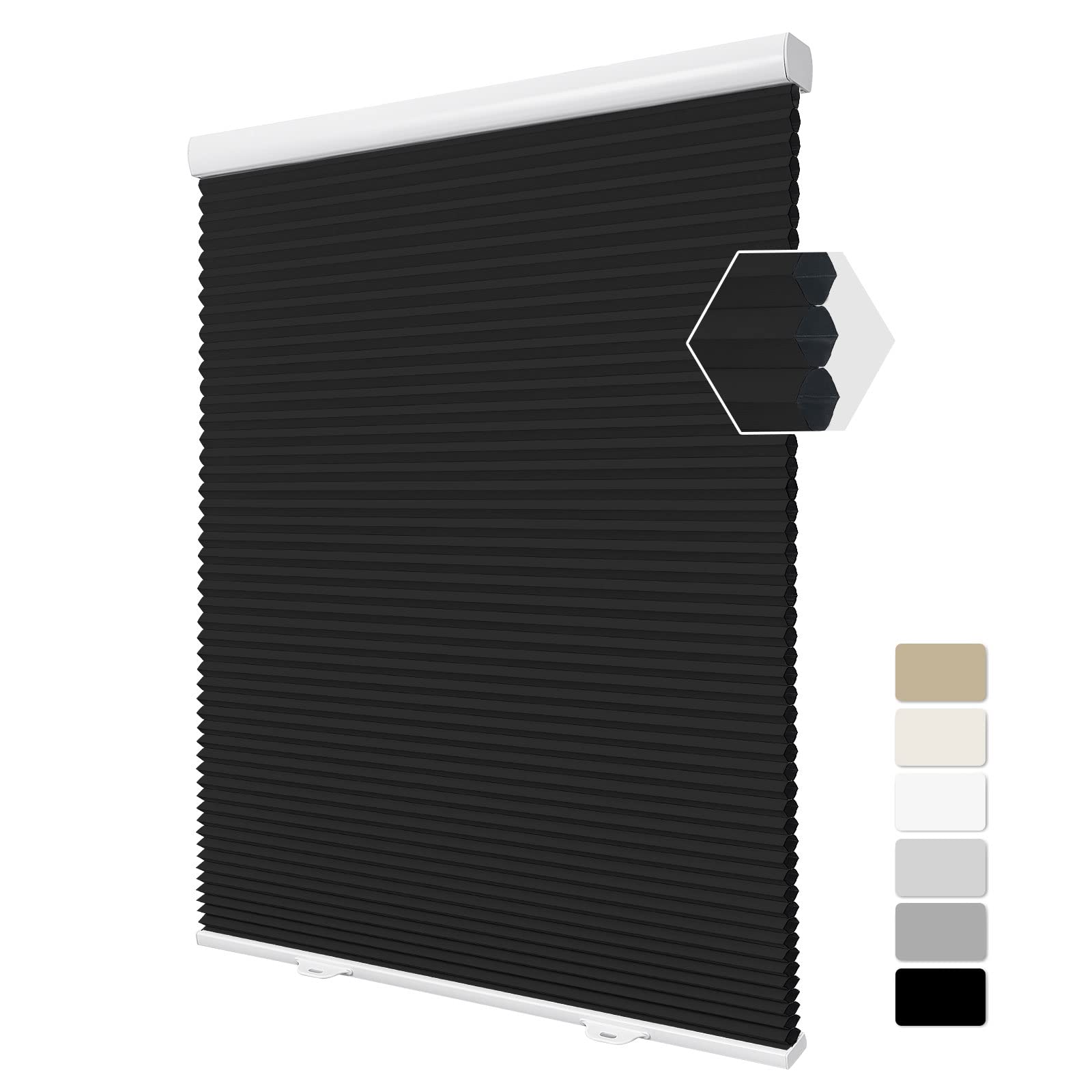Blackout Cordless Honeycomb Pleated Blinds Thermal Insulated Cellular Window Shades Easy Install for Home Bedroom Office 130cm x 120cm