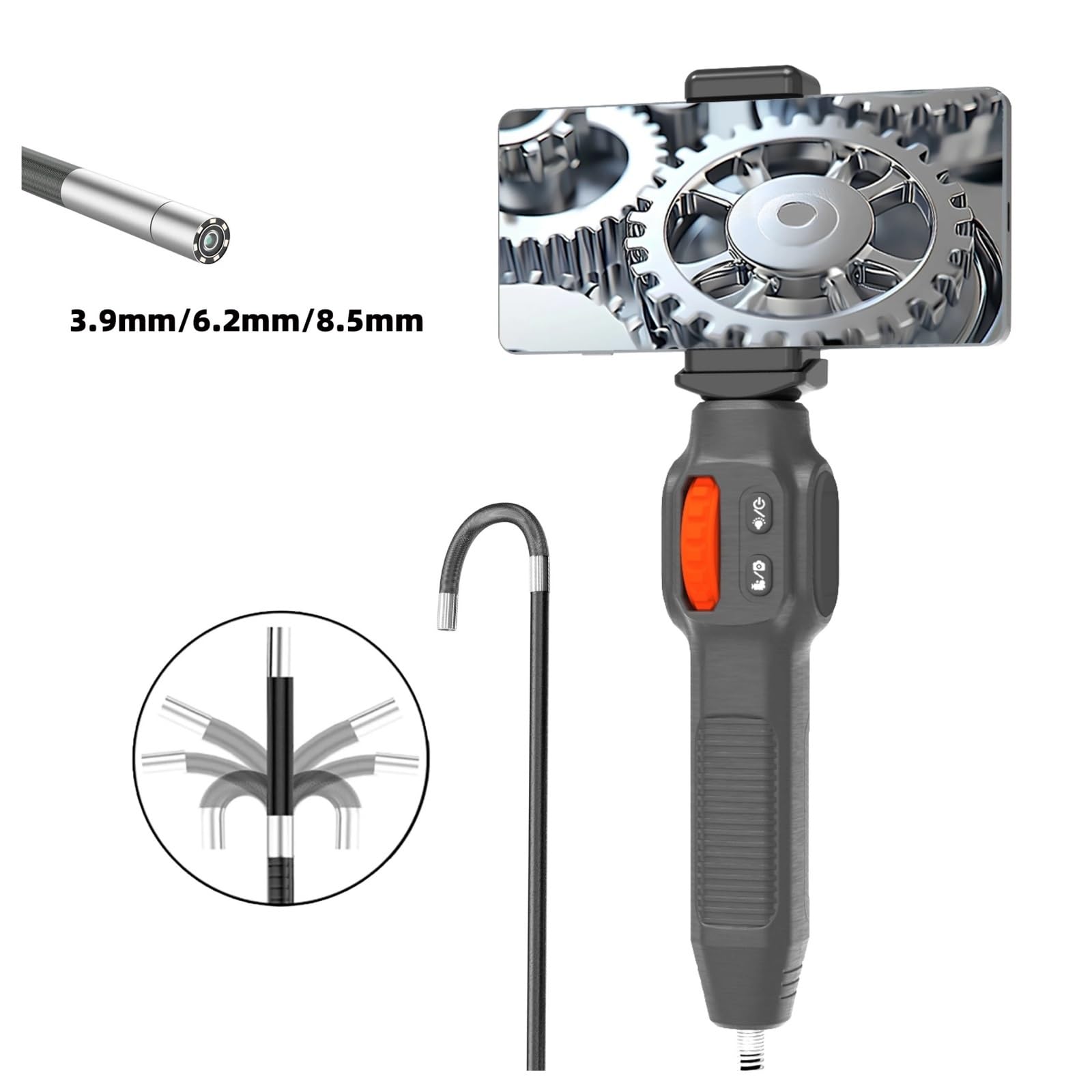 Boroskop, Kamera endoskopowa obracana o 360 stopni Obiektyw 6/3,9 mm HD Przegubowa kamera boroskopowa inspekcyjna IP67(U200-3.9mm- 1m)
