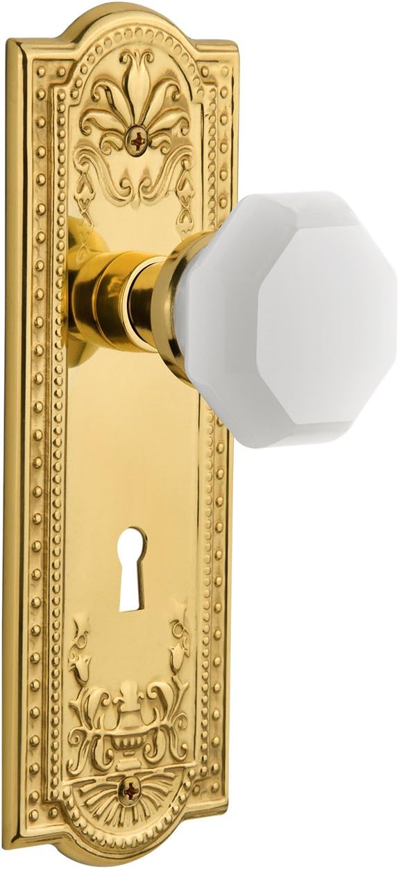 Nostalgic Warehouse 748669 Meadows Plate with Keyhole Waldorf White Milk Glass Knob, Single Dummy, Satin Nickel