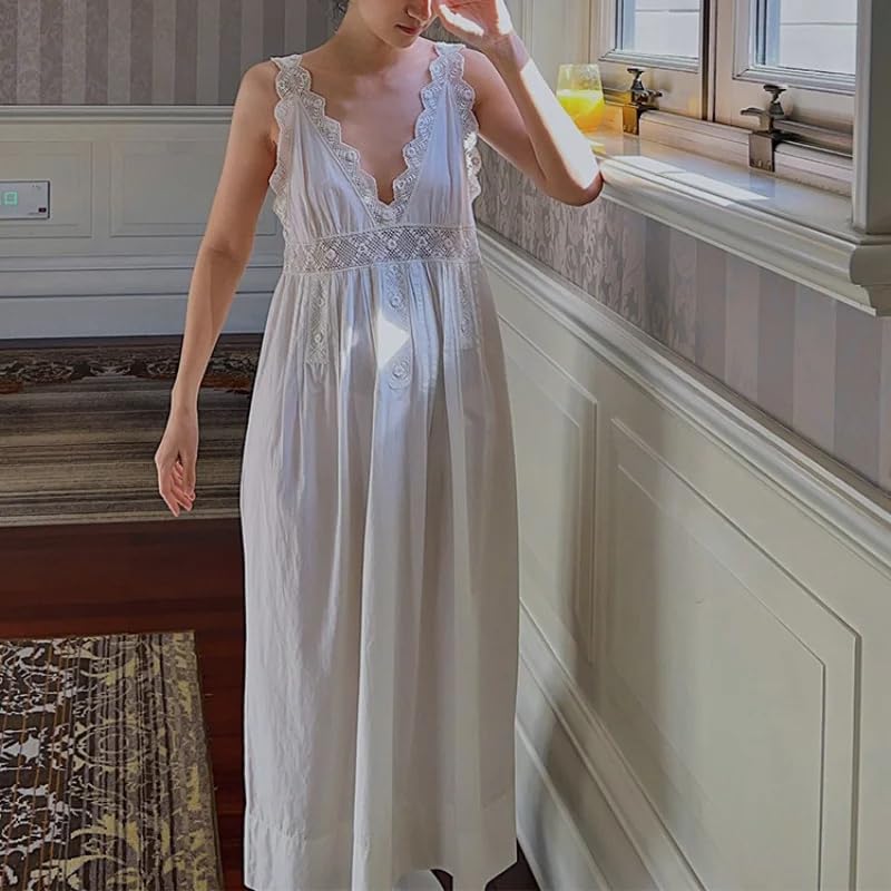OFFSUM Camisón De Pijama De Mujer - Ropa De Dormir Sin Mangas De Encaje Sexy De Algodón Bordado A La Moda Ropa De Casa Informal De Gran Tamaño Estilo Palaciego Dulce Princesa