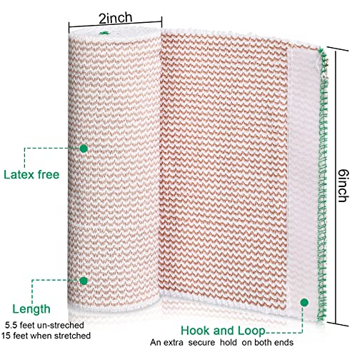 Image of Reginary 20 Pack 6 Inch Elastic Bandage Wrap with Self Closure on Both Ends Athletic Stretchable Compression Bandage for Legs, Knees, Ankles, Wrists, Elbows, Shoulders (Green Trim)