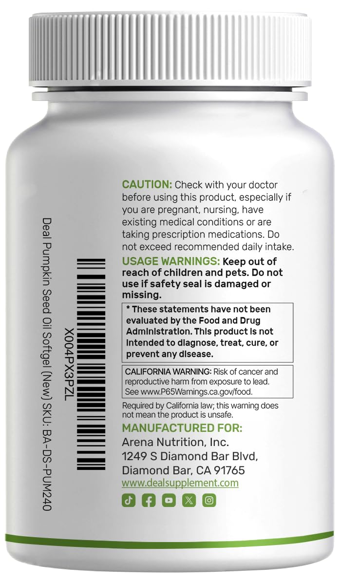 Pumpkin Seed Oil 3,000mg with Saw Palmetto, 240 Softgels – Cold Pressed Extract with Virgin Oil – Supports Prostate Health & Normal Urinary Frequency – DHT Blocker for Hair Growth – Non-GMO — Amazon image 7