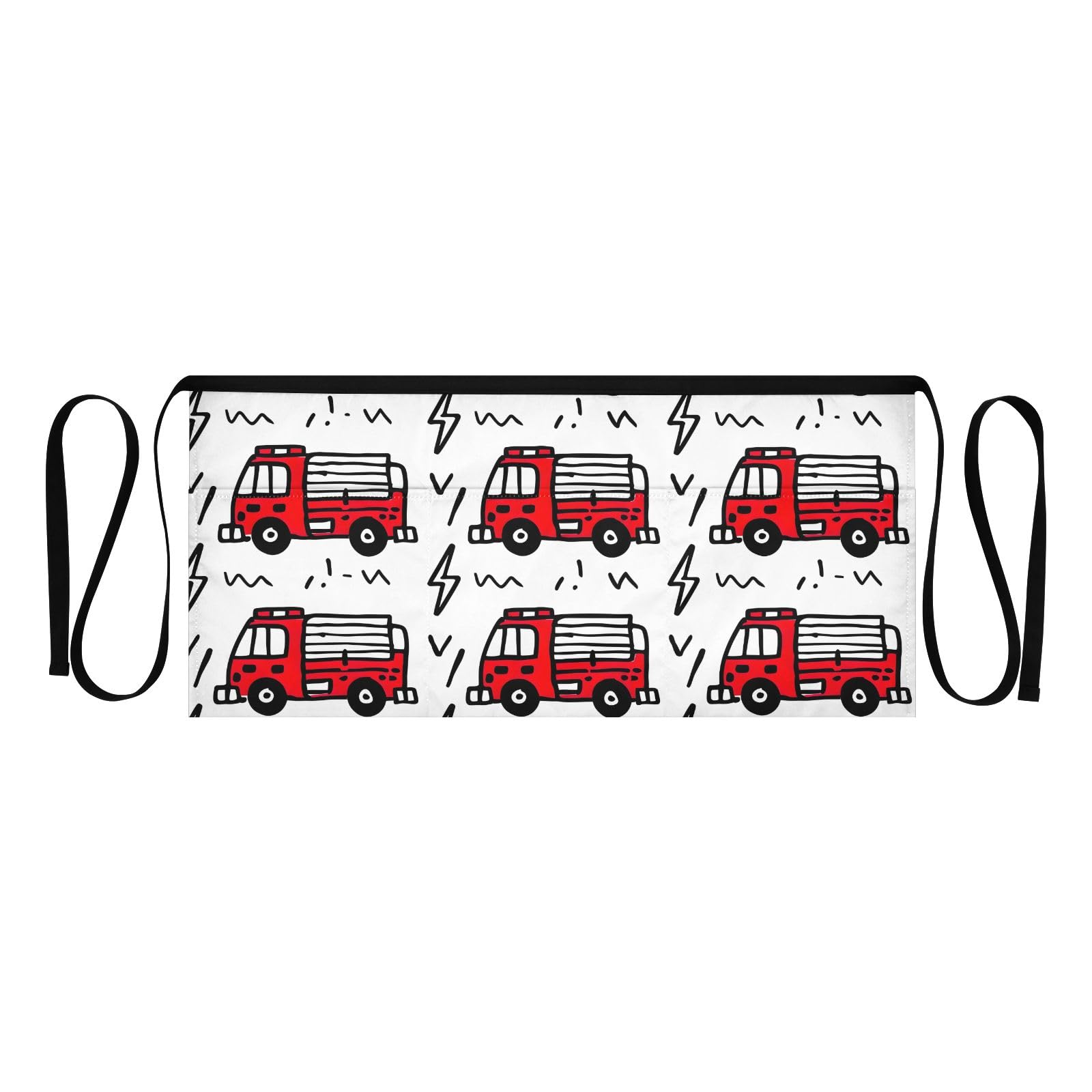 ODAWA Cartoon Fire Trucks Waist Apron Half Apron with Pockets Server Aprons for Waitress