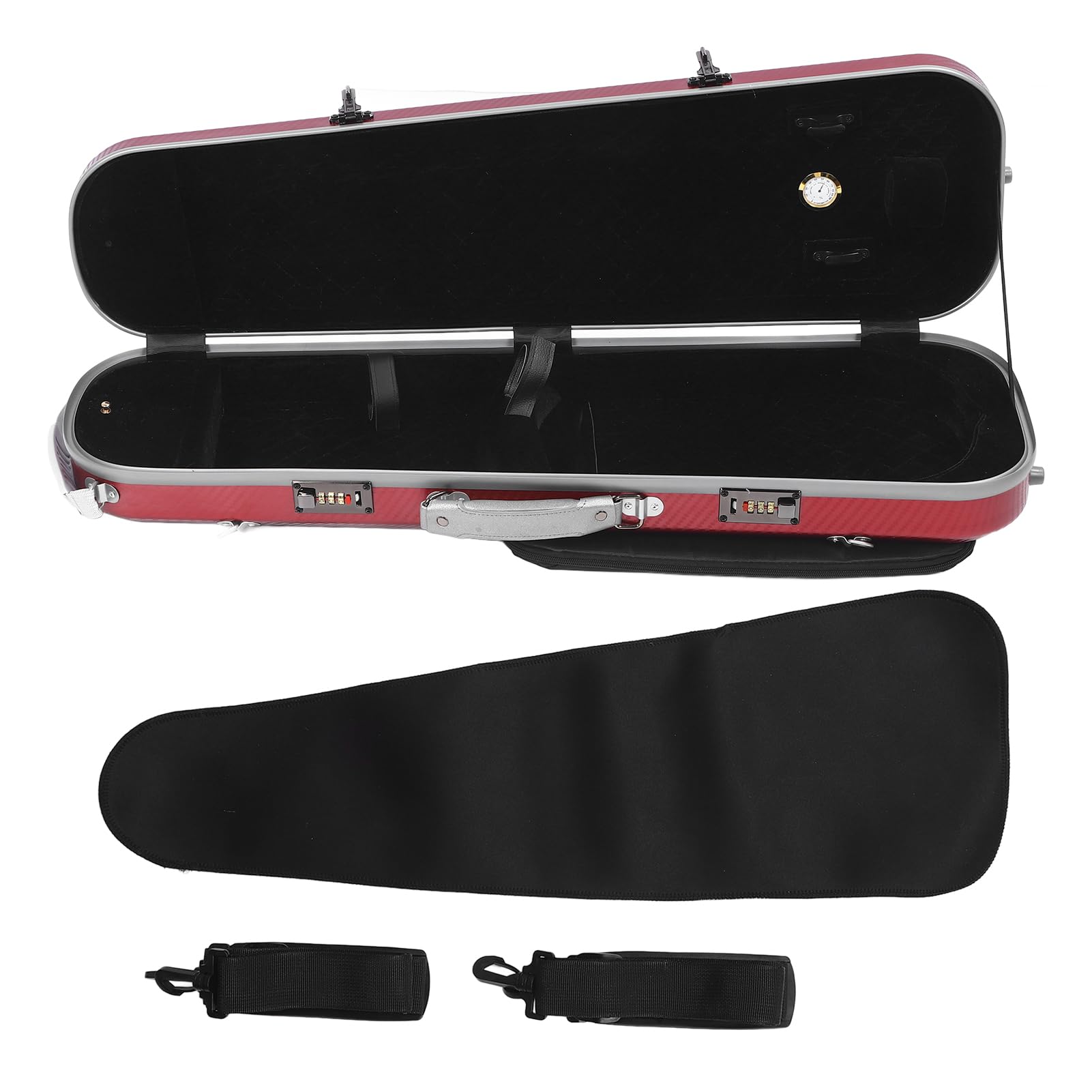Estuche Rígido para Violín de Fibra de Carbono Estuche Rígido Equipado con Higrómetro y Correas Dobles para Violines de Tamaño Completo 4/4 3/1/2 1/8