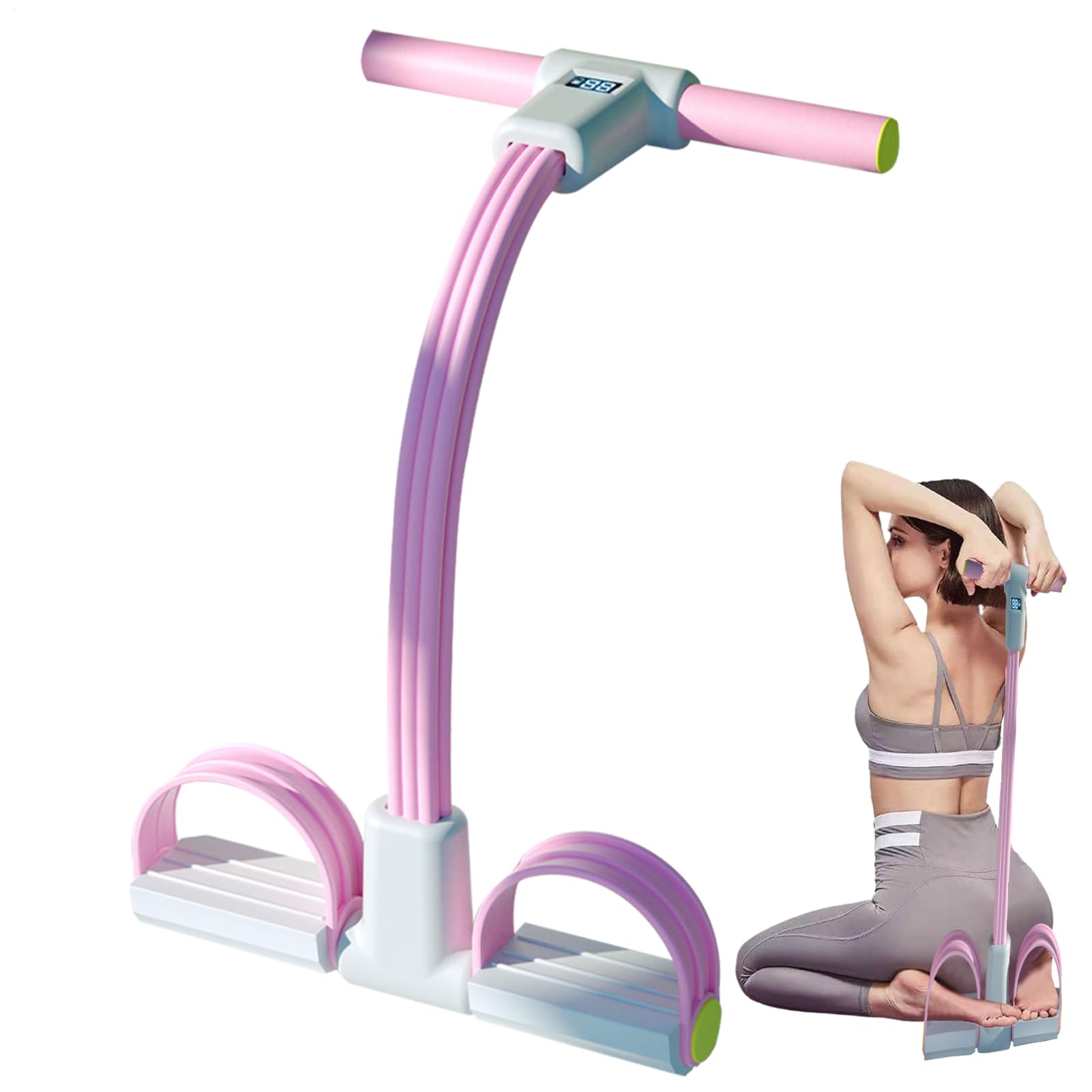 Fitness Resistance Band, Pedal Resistance Band, 6 Tubes Rubber Elastic Pull Rope, Multifunctional Bodybuilding Expander, Fitness Equipment with LED Display for Waist, Arm, Leg