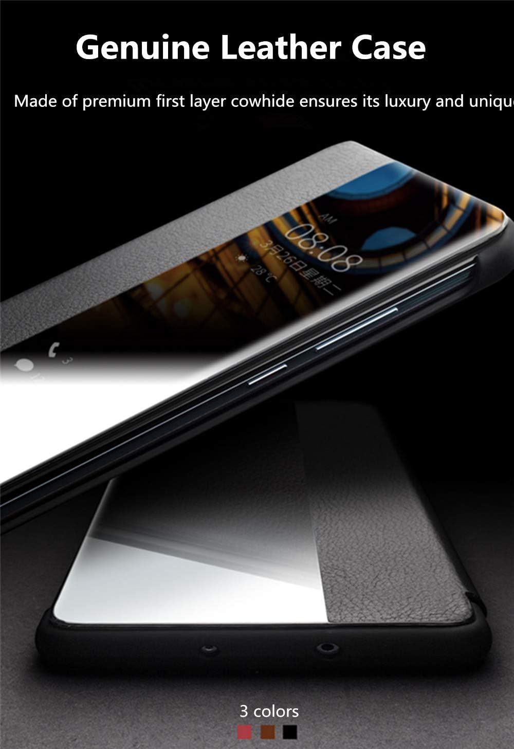 QIALINO for Huawei P30 Pro Genuine Leather Case,Flip Slim Smart Sleep Wake-up View Window Genuine Leather case for Huawei P30 Pro Case 6.47'' (Brown)