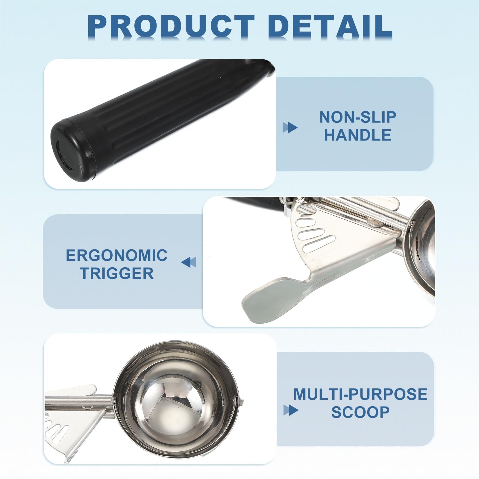 uxcell Lot de 3 pelles à biscuits, cuillère à crème glacée avec gâchette pour la cuisson de la pâte à biscuits, du riz, du pudding - Gadget de cuisine - Noir