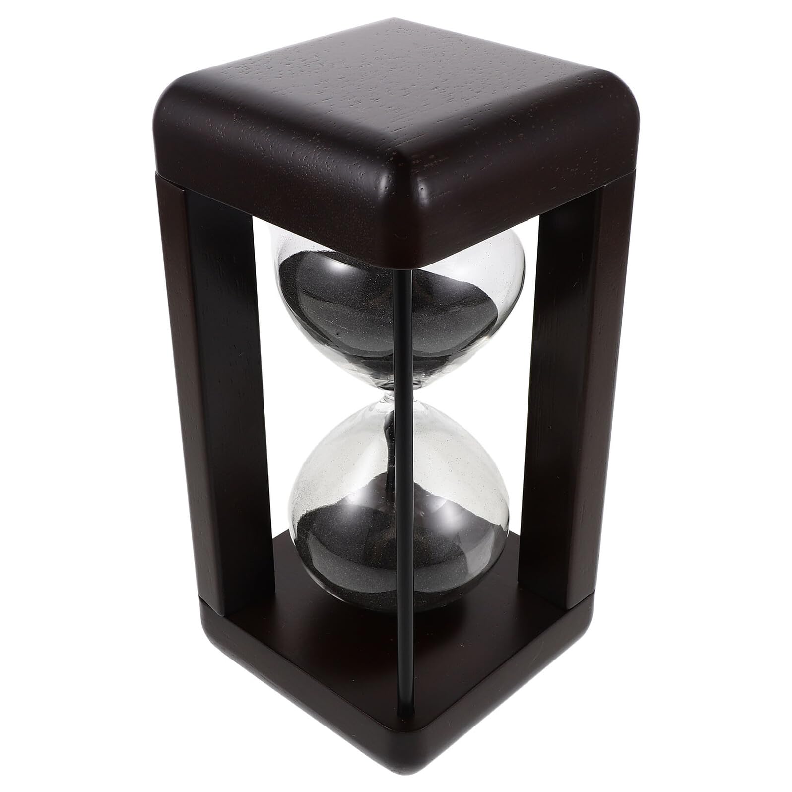 Sablier en verre rétro avec sable noir et socle en bois massif pour la table