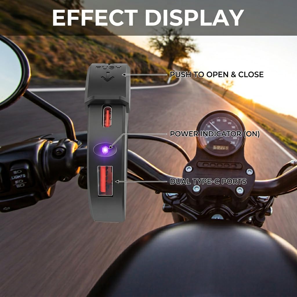 Chargeur USB Moto pour CRF 1000L, Double Port Type-C PD 30W QC3.0 Charge Rapide Adaptateur SAE vers USB avec Protection pour Téléphone