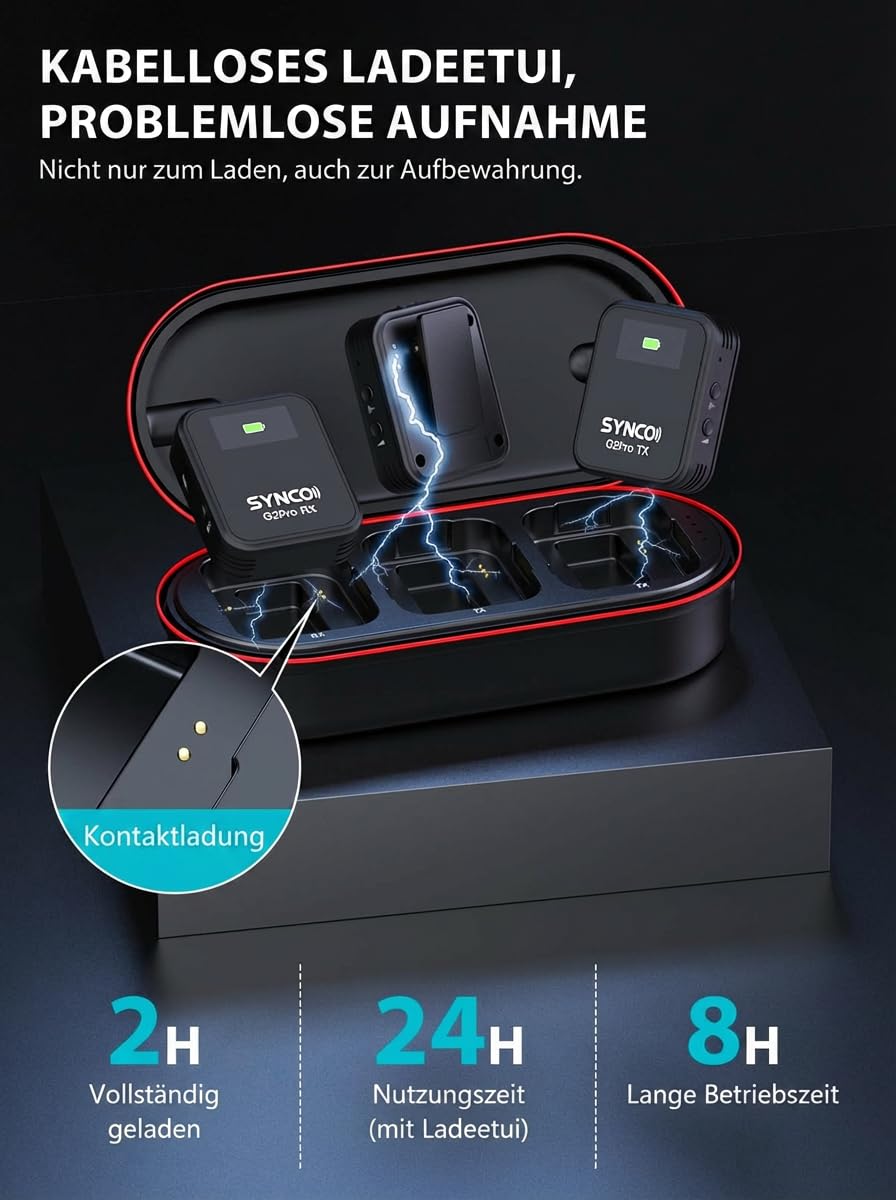 SYNCO Wireless Lavalier Mikrofon, G2(A2) Pro 2.4G Dual Ansteckmikrofon 200m 8H für Online Klasse Vlog Live Stream YouTube für Kamera Smartphone Tablet, Wireless-Lavalier-Mikrofon-Dual-Channel