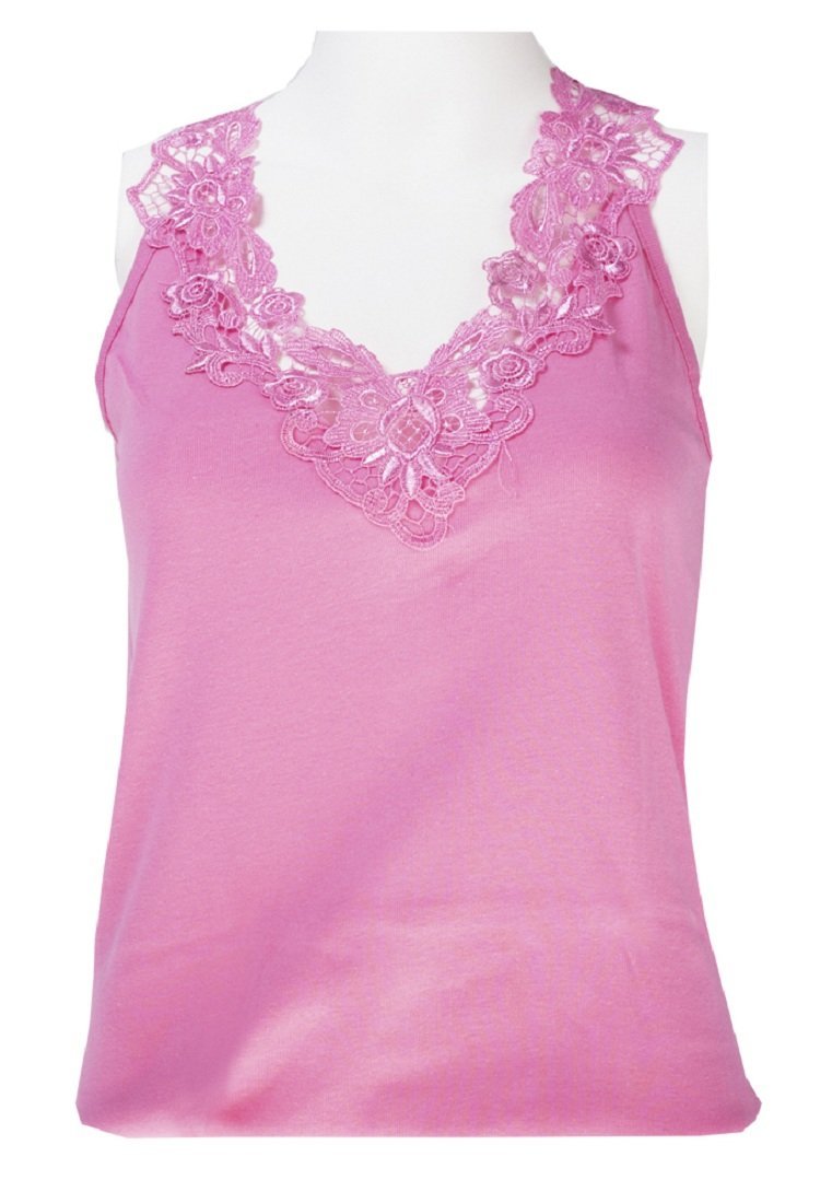 MARIA ANGEL LINGERIELadies Plain Cotton Wide Strap Vest Top Lace Trim Neck Design Cami Tank Camisole (UK, Numeric, 18, 20, Regular, Regular, Pink)