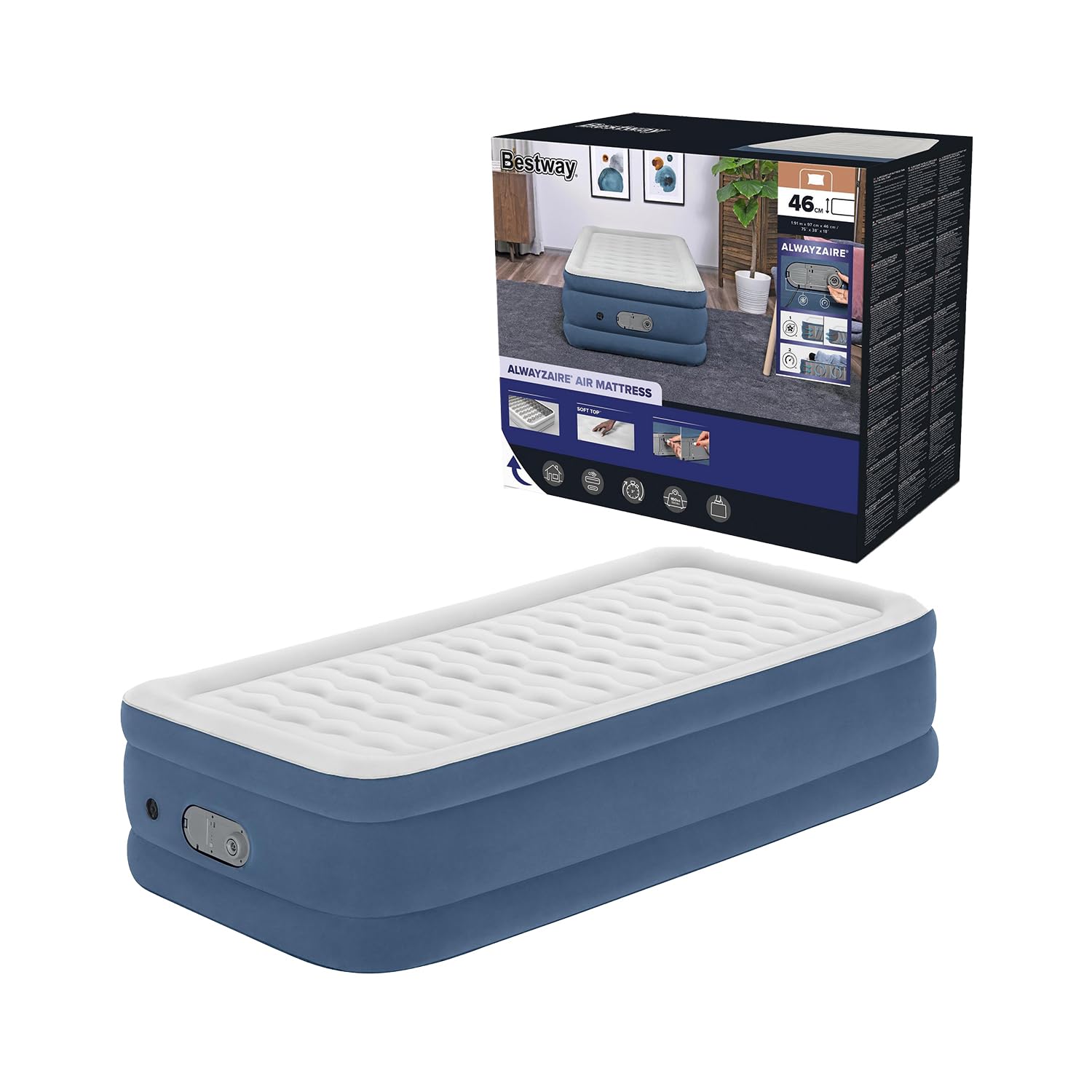 Bestway 75" x 38" x 18"/1.91mx 97cm x 46cm Colchón de Aire AlwayzAire Doble Bomba Doble incorporada