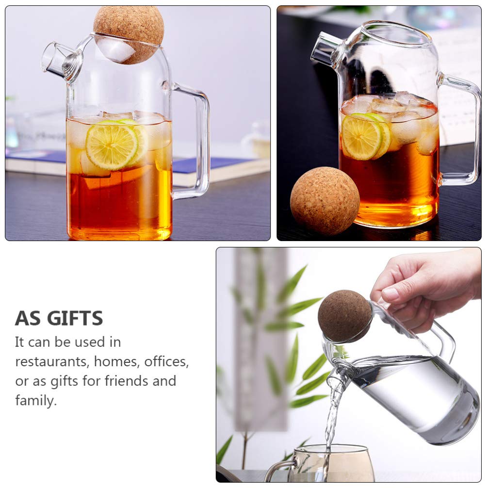 Hemoton Jarra de vidrio con corcho bola tapa de vidrio té jarra de agua jarra de vidrio té té hervidor helado jarra para uso doméstico (800 ml) transparente