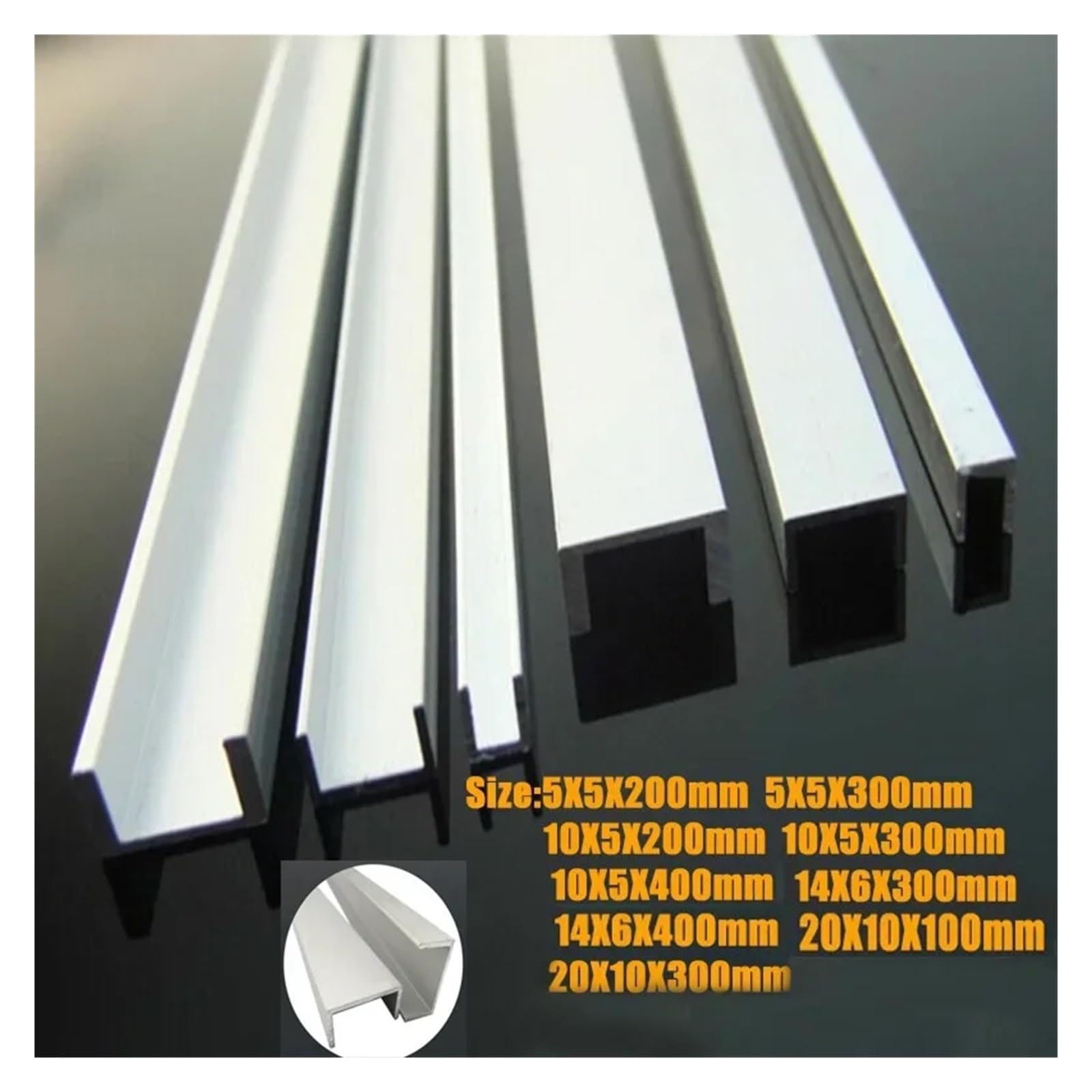 Profilo scanalato in alluminio a forma di U da 5 pezzi, lunetta scanalata in alluminio, scanalatura interna fissa for slot(14x6x400mm)