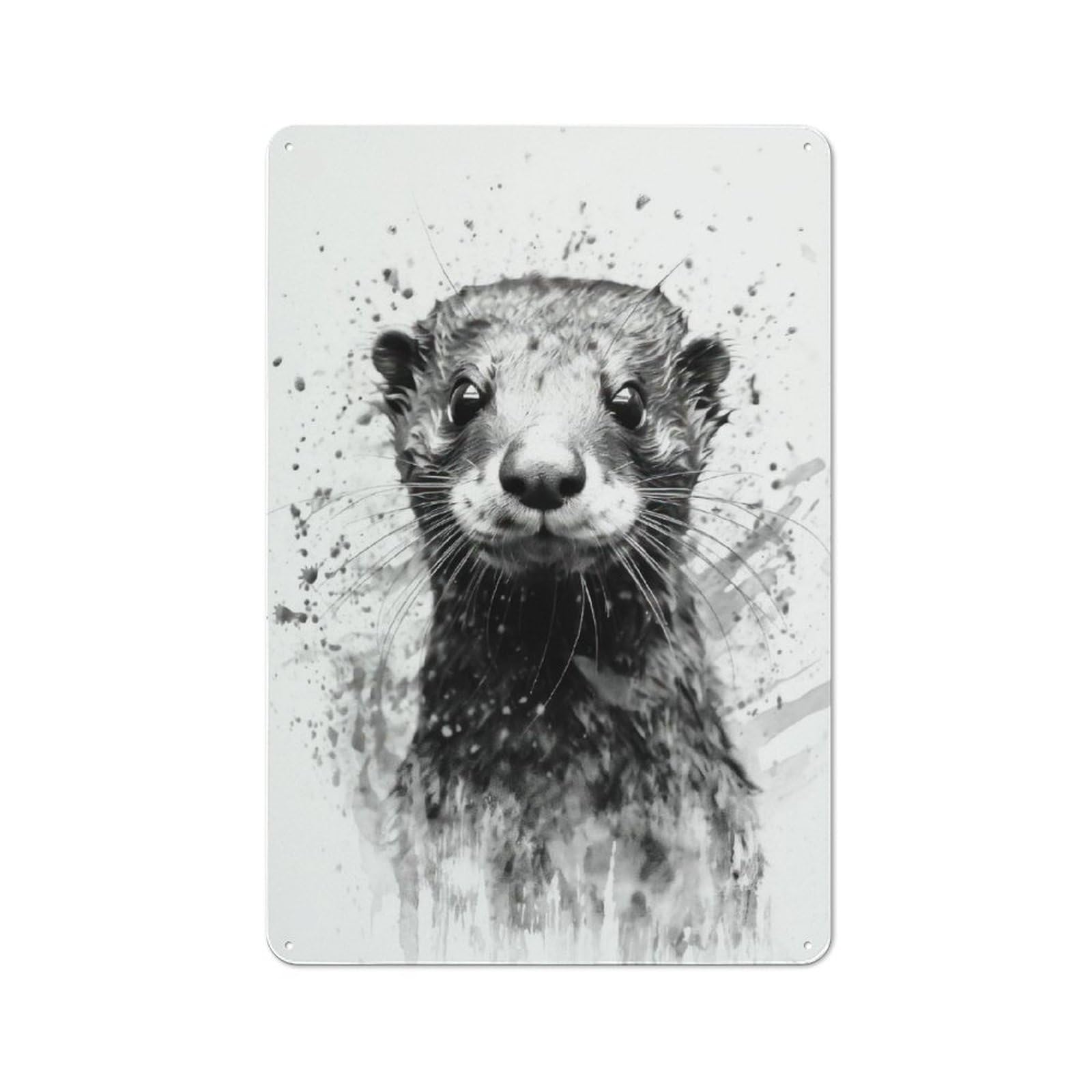 Junmoney Otter Beauty Black Ink Vintage Metal Wall Decor 30X20cm, Garage Metal Sign For Workshop, Basement, Shed Or Games Room