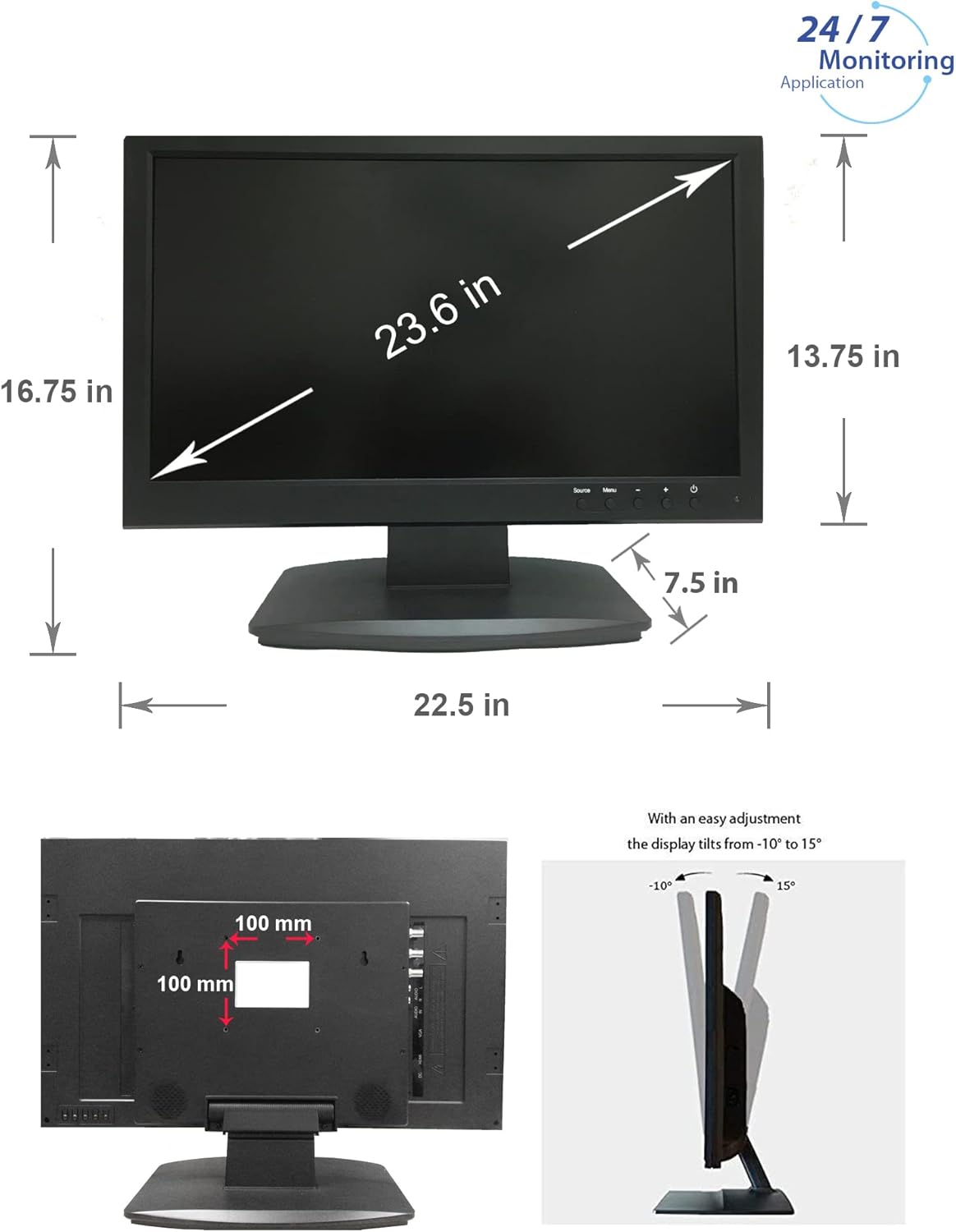 Best Cyber Monday 🔥 101AV 23.6 Inch Analog HD Professional LED Security Monitor work with HD-TVI, AHD, CVI & CVBS over BNC (2) HDMI (1) Inputs for CCTV DVR Office & Home Security System