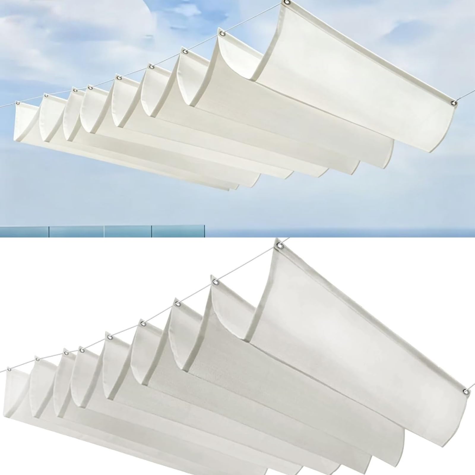 Maska Przeciwsłoneczna Z Materiału 150x260cm Regulowany Na Zamówienie Żagiel Przeciwsłoneczny Do Pergoli Z Oczkami I Sznurkiem Do Ogrodu Zewnętrznego, Patio, Trawnika, Biały