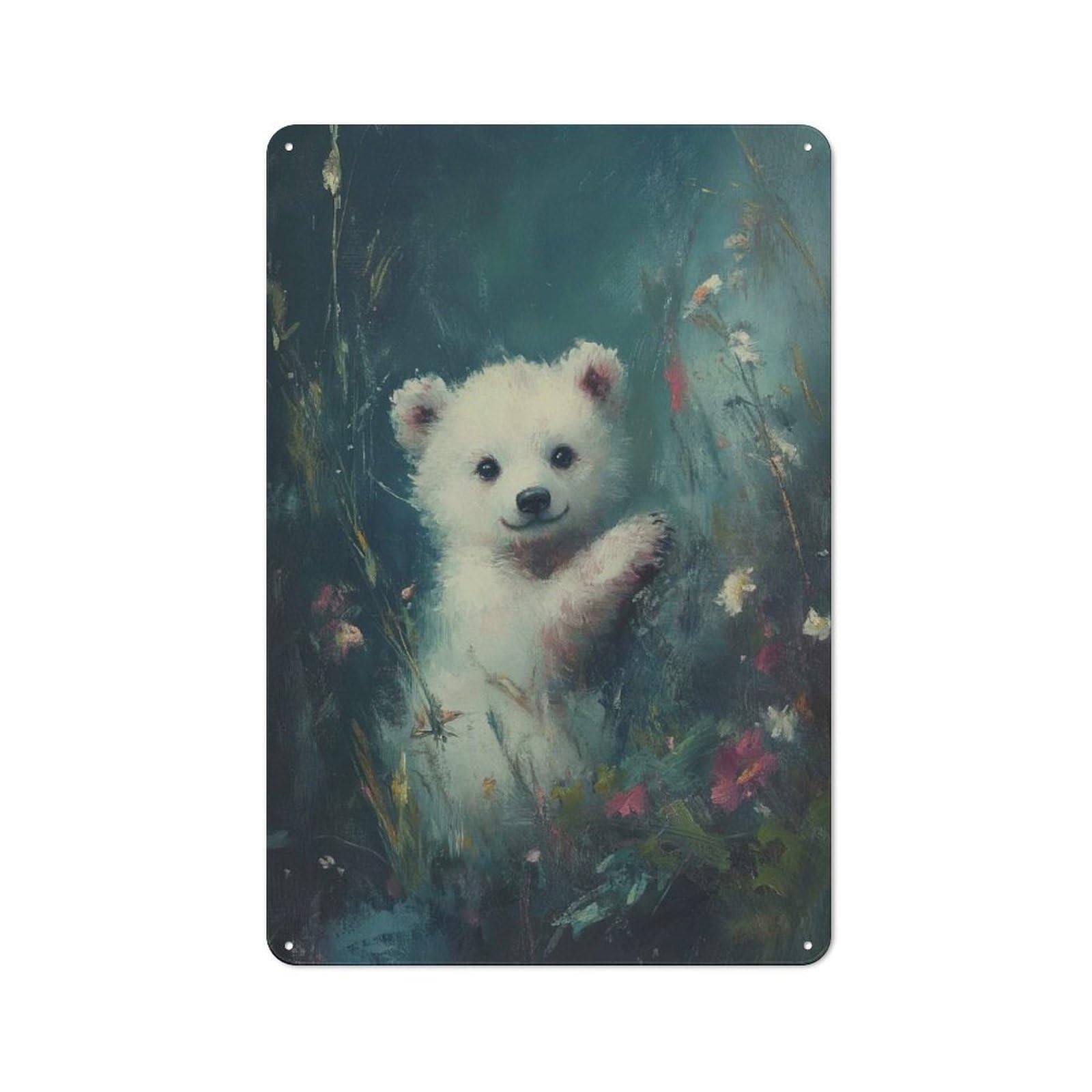 Junmoney Smiling Polar Bear Cub Rustic Metal Sign 30X20cm For Guest Room Or Hallway, Suited To Hallway Wall Decor Fans