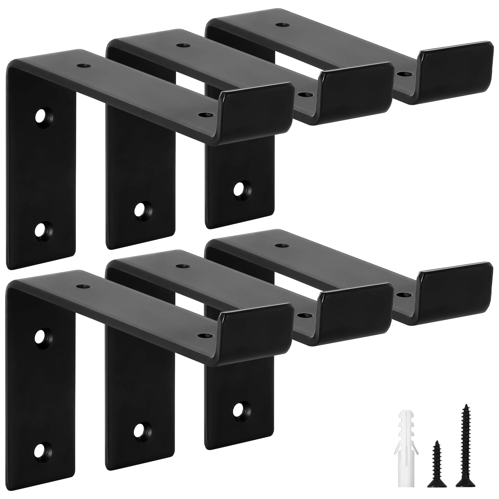 scicent 6 Pack Shelf Brackets Heavy Duty with Lips, 50KG Capacity, 5mm Thick Wall Brackets for Shelves (Black 6 Inch)
