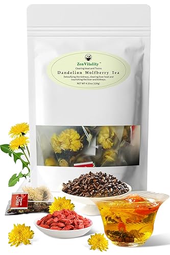 ZenVitality Diente de león Wolfberry Tea Organic riñón limpiar desintoxicación y reparación goji berry crisantemo té diente de león raíz y hoja