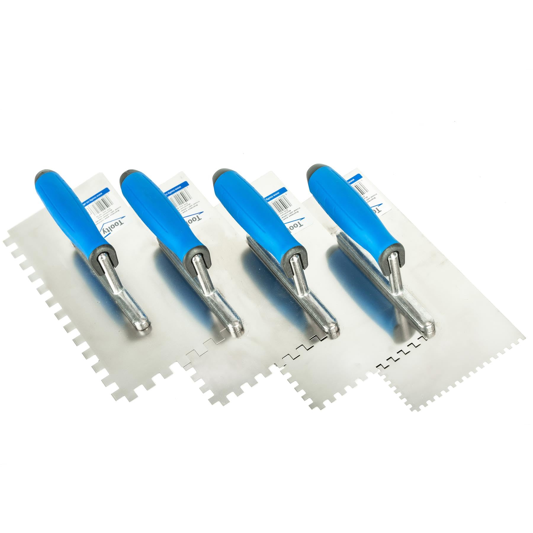 Ianpav Metallic Stainless Trowel Set 4Pcs, Various Notch Sizes, Rubber Handle, Professional, Diy