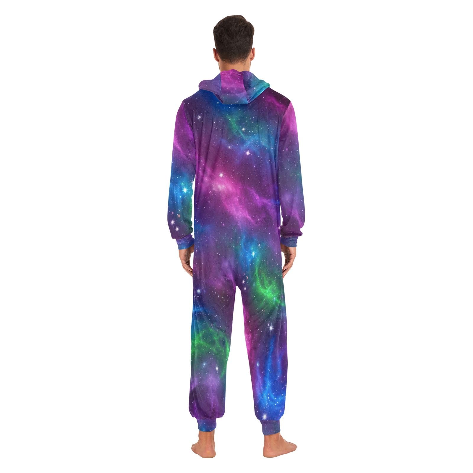 Tutina da adulto colorata con nebulosa galassia per uomo e donna, tuta in pile con cappuccio, costume da pigiama con cerniera