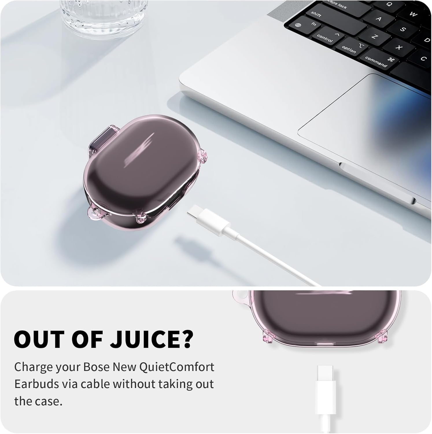 [Secure Lock] for Bose New QuietComfort Earbuds Case, Soft Clear TPU Shockproof Protective Case Cover for Bose New QuietComfort Accessories with Cleaning Kit & Keychain & Lanyard (Clear Pink) - Image 6