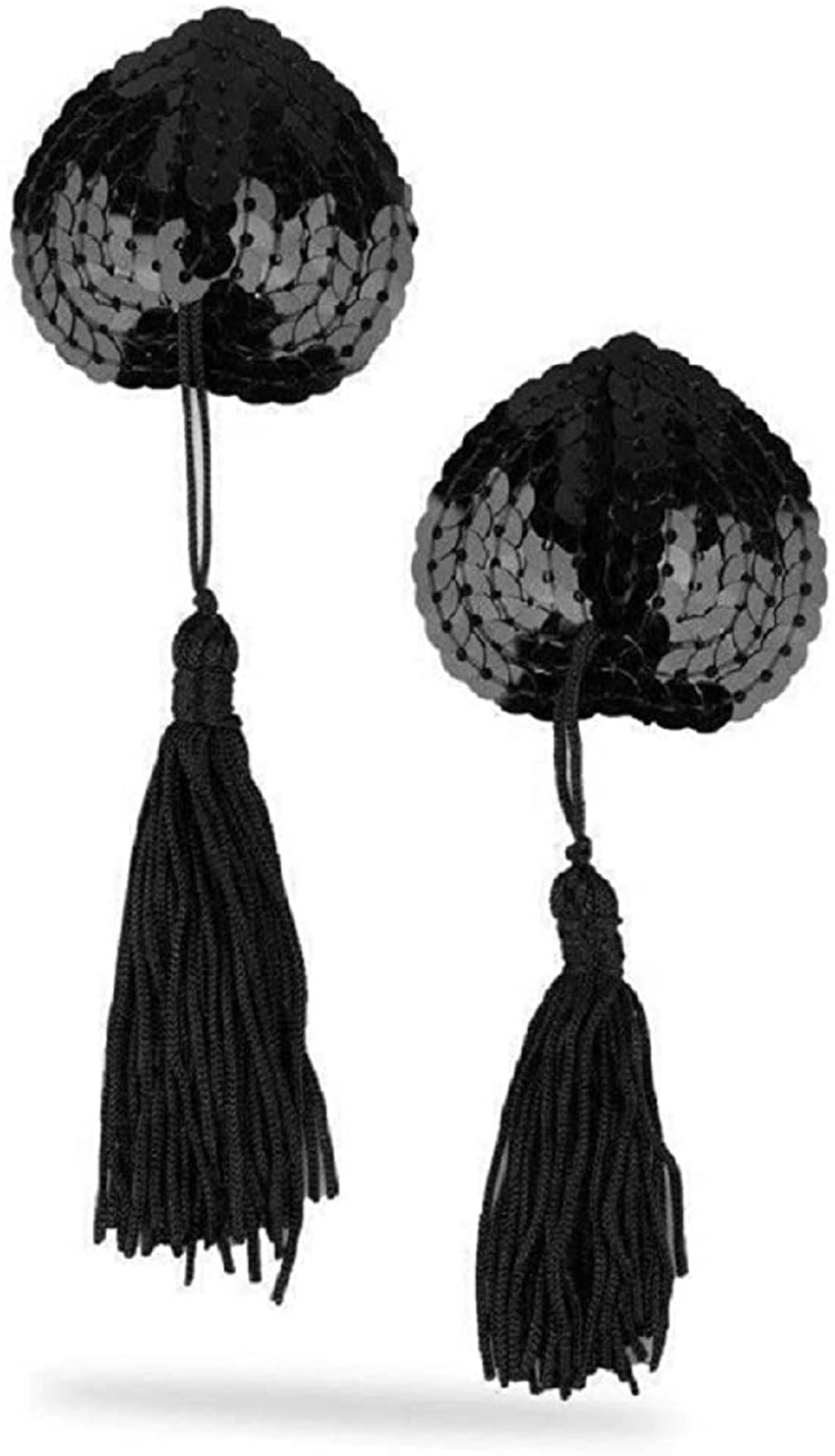 L&L® Pair of Heart Nipple Tassels Pasties Self Adhesive Breast Covers Tassles Gift (Black)