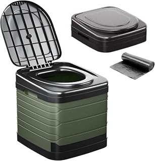 Inodoro plegable para camping, 70 L, con bolsa de basura, puede transportar 150 kg, inodoro móvil para camping, festivales, atascos, tiendas de campaña, color verde