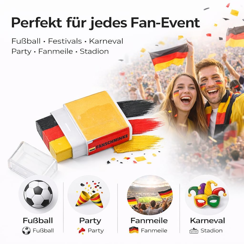 Lot de 3 crayons de maquillage pour fans de l'Allemagne - Noir, rouge, jaune (doré) - Pour décoration, décoration de fête de football, championnat d'Europe de football 2024