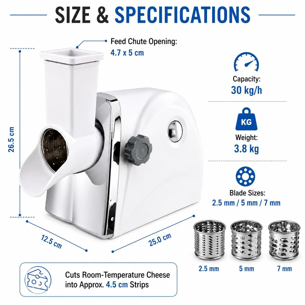 Komercyjna elektryczna tarka do żywności, 300 W, 30 kg/h niszczarka ze