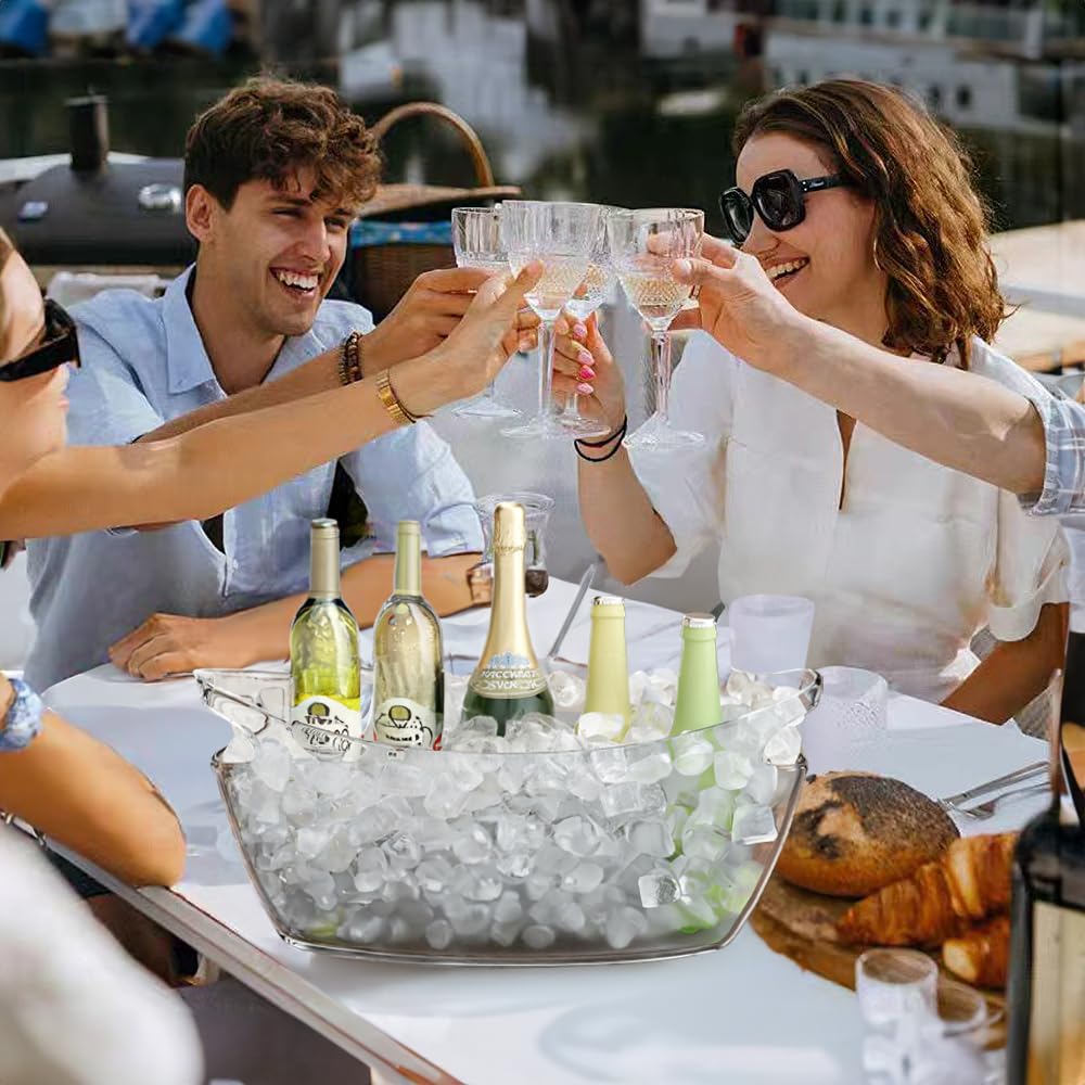 Lot de 2 seaux à glace en acrylique de 5,5 L, extra large pour les fêtes, les bars à mimosa et les cuillères pour champagne, bière, vin pétillant, cocktails