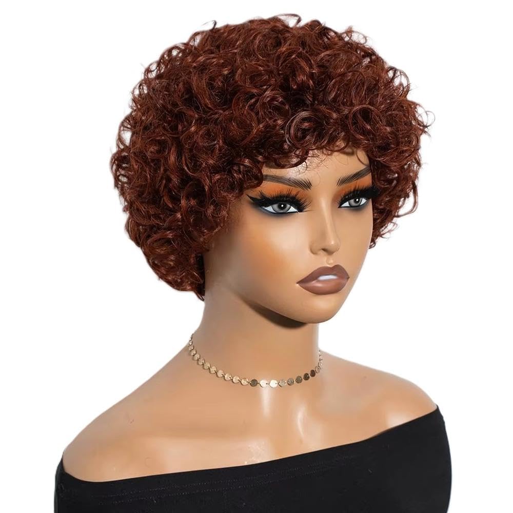Soins capillaires Perruque Courte Crépue Bouclée 10 Pouces Avec Frange Cheveux Humains Pour Femmes Noires
