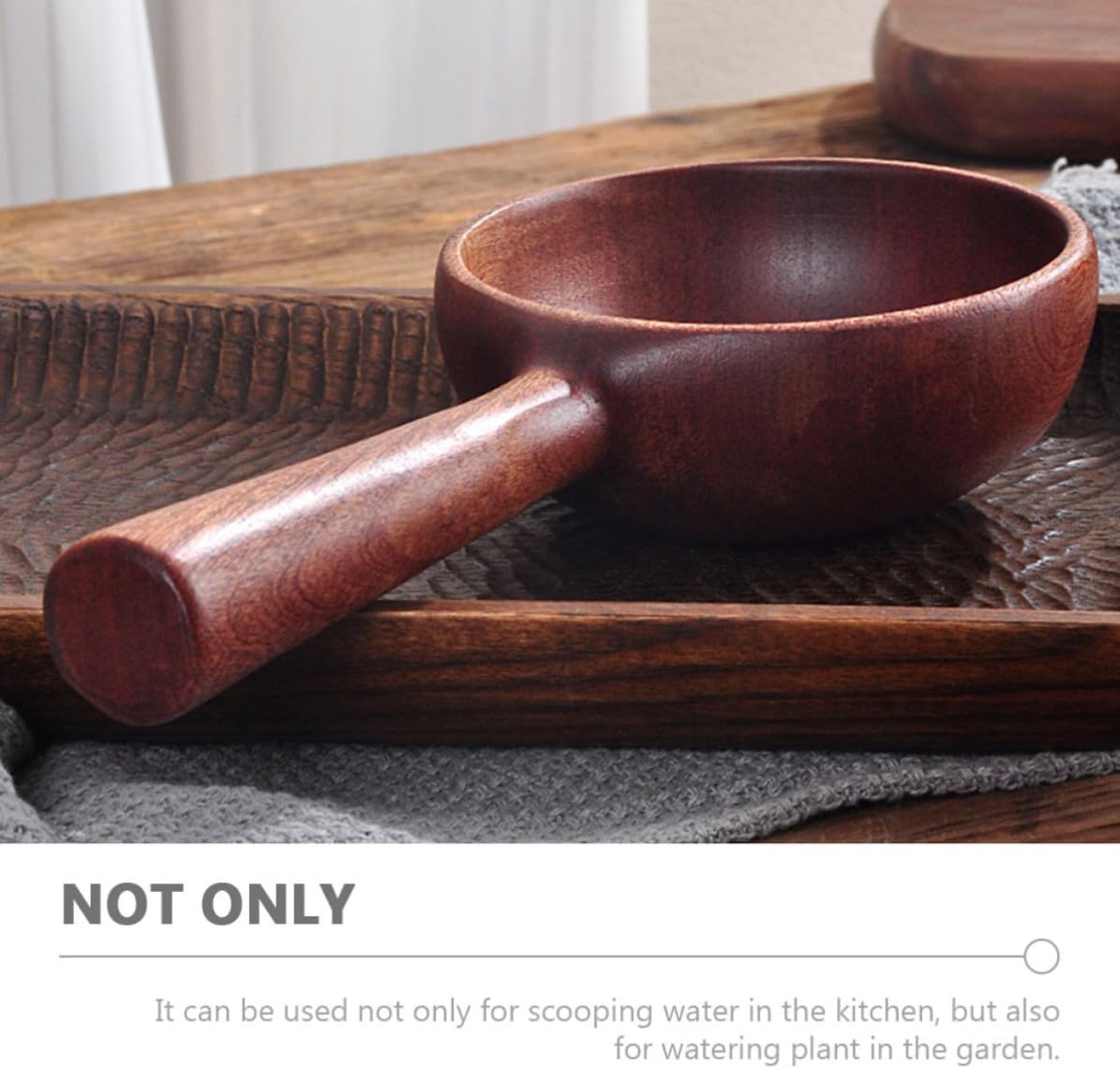 VICASKY Household Wooden Water Ladle with Comfortable Grip and Large Capacity, Multipurpose Wood Scoop for Garden and Kitchen Use, Portable and Convenient Wooden Ladle