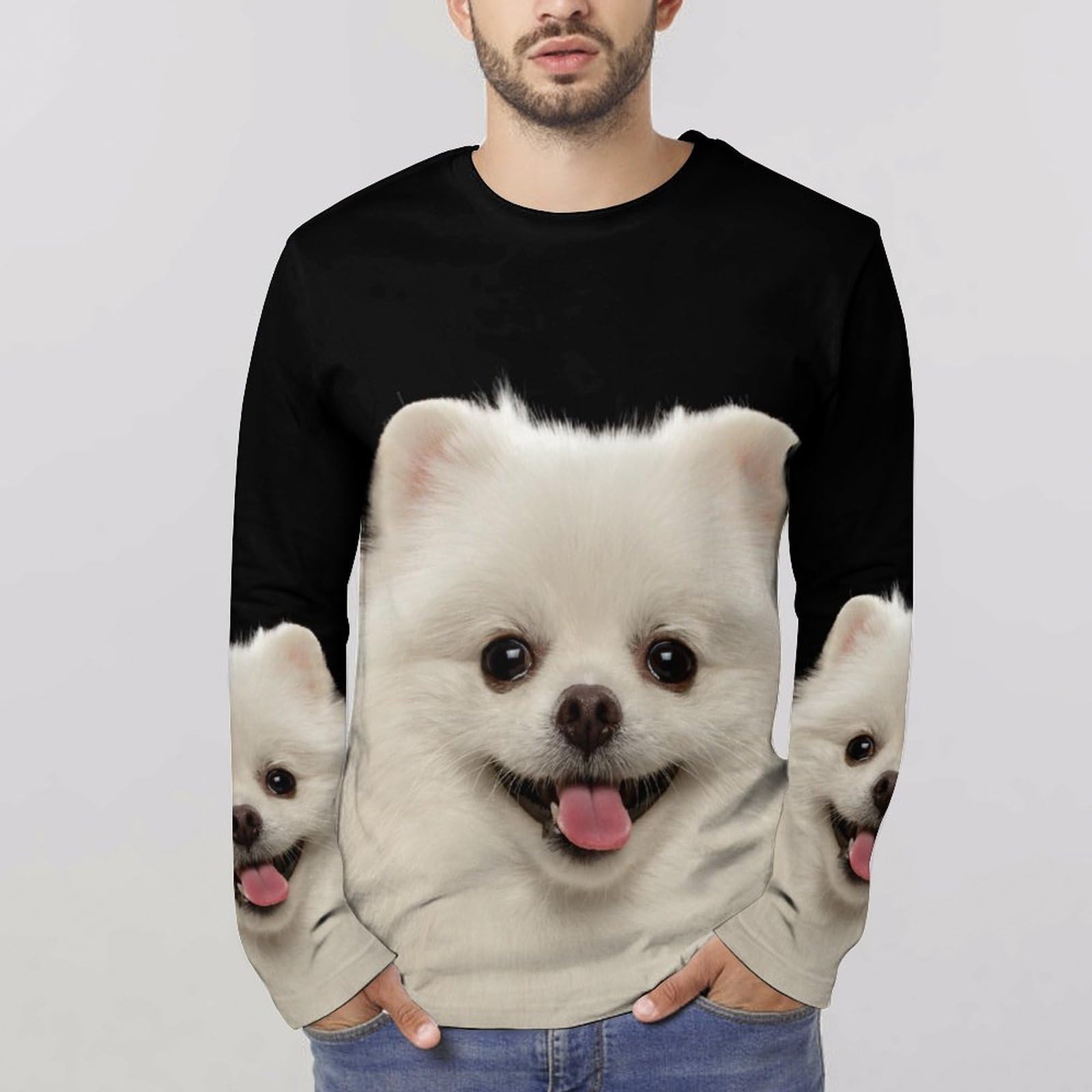 Amazon.co.jp: 長袖tシャツ メンズ ポメラニアン 犬柄 ロングtシャツ