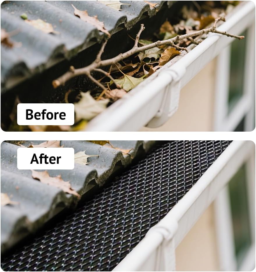 Gutter Guard 5 inchx100 Feet,Leaf Filter Gutter Protection Roll with Installation Screws and Stainless Steel Ties,Leaf Gutter Guards for gutters,Gutter Mesh for Leaves,Twigs,Branches Black