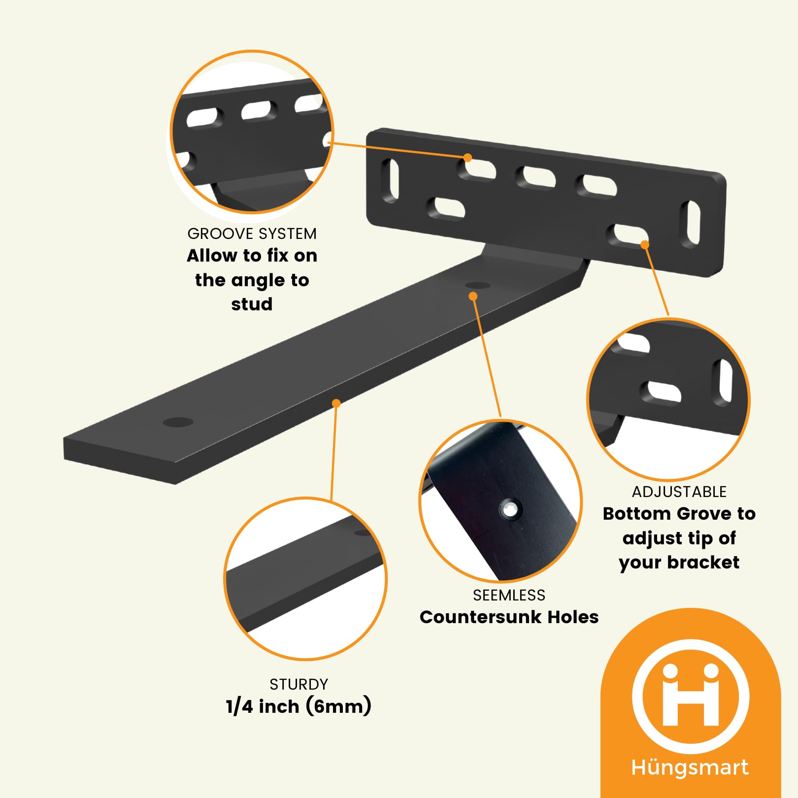 Hüngsmart - 4 soportes de estante de largo (8.5 pulgadas de profundidad x 5 pulgadas de ancho x 1 1/4 pulgadas de alto), accesorios de estantería resistentes, adecuados para decoración rústica,