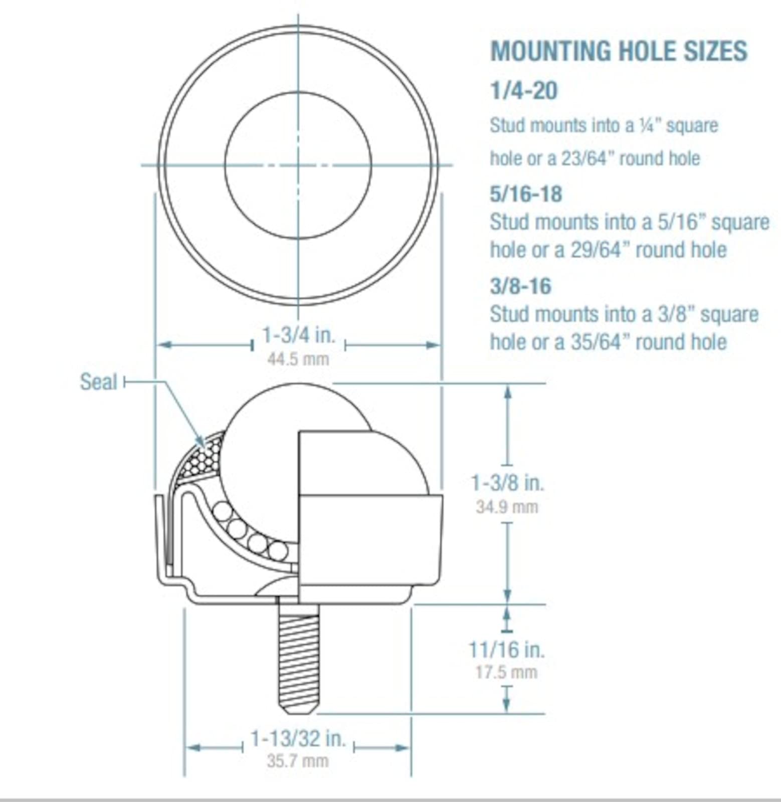 NSBT-1CS Hudson Bearings Stud Mounted Ball Transfer, Nylon Wheel, 5/16-18 Stem