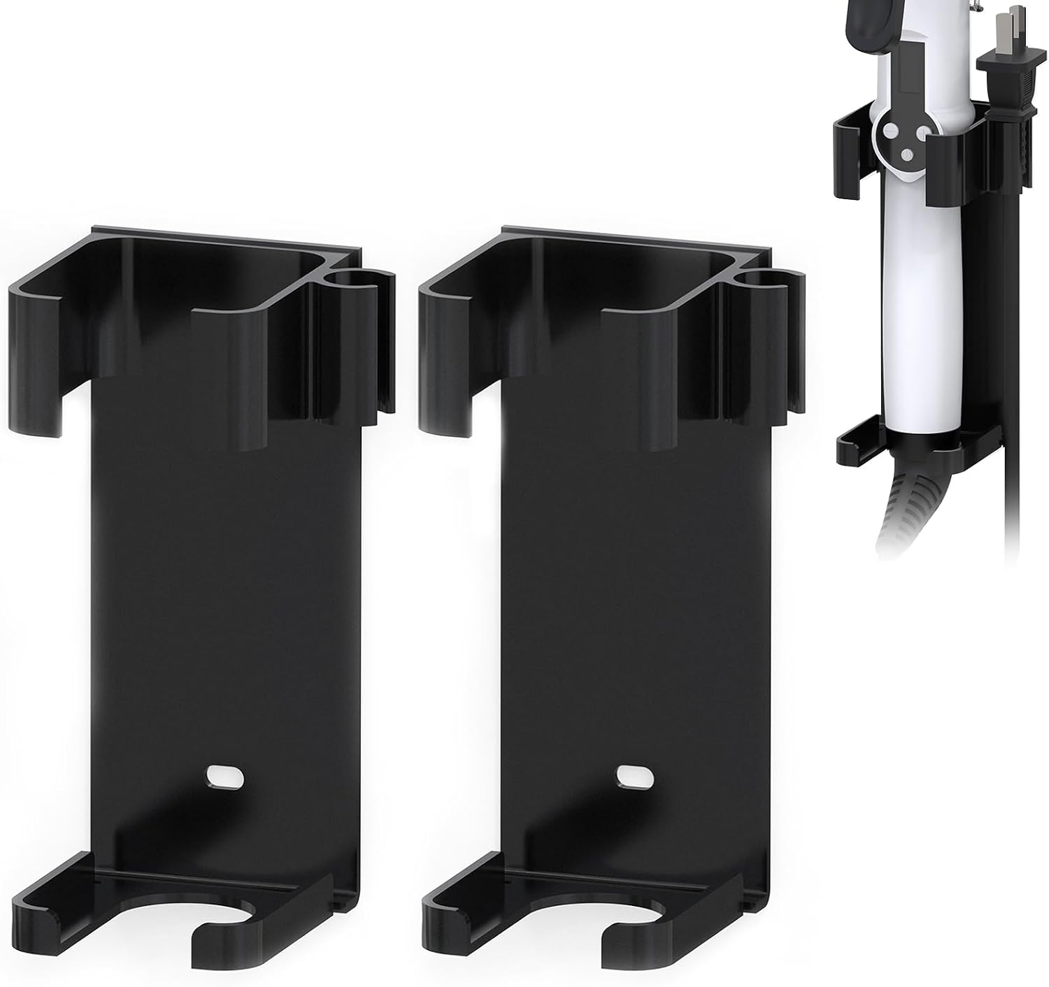 Linkidea 2 Pack Curling Iron Holder Wall Mount, Hair Styling Tool Storage Organizer, Hairdressing Hanging Rack Stand for Flat Irons, Curling Wands (Black, Large)