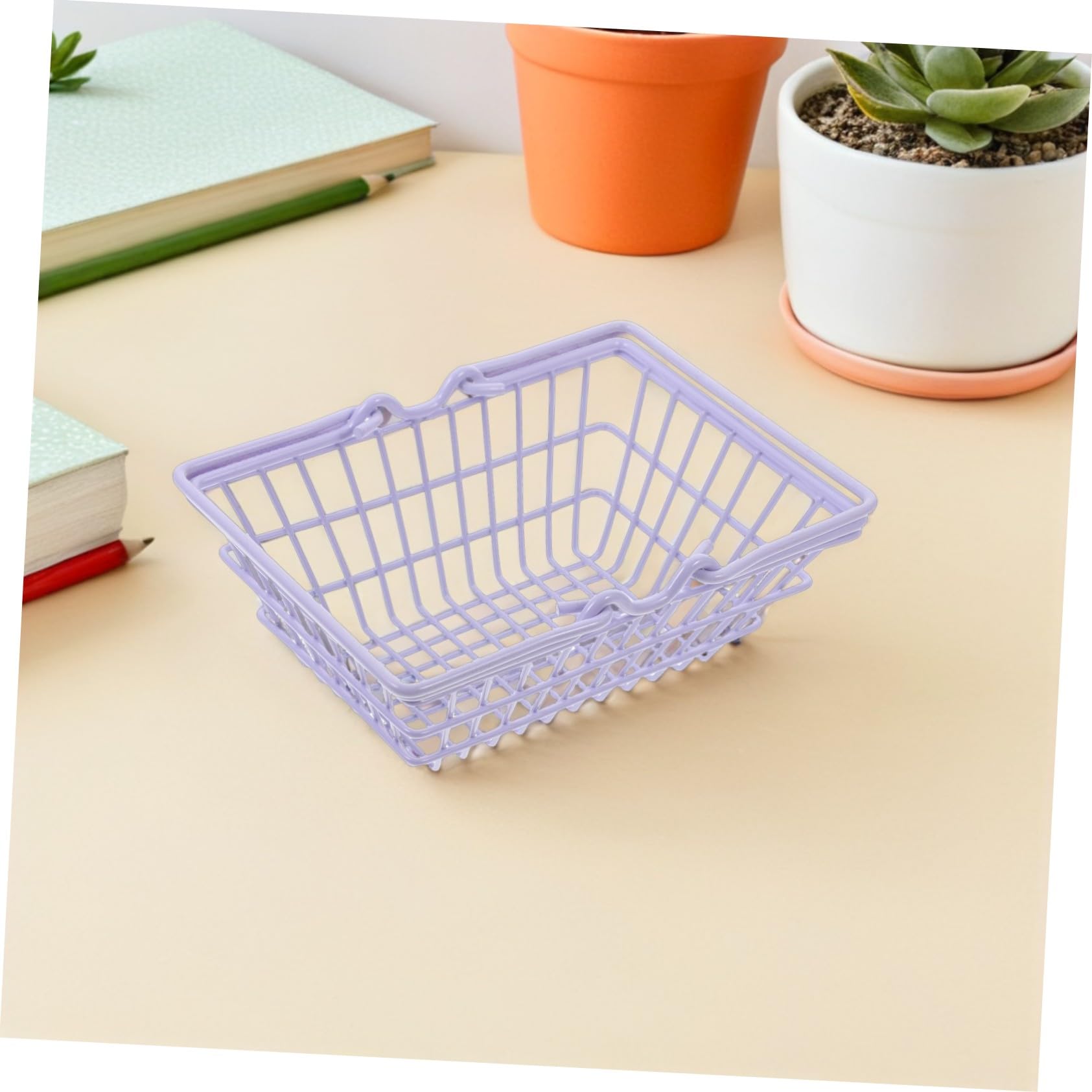 2 Pezzi Mini Shopping Basket in Metallo con Manici Cestini per Portatile e per Organizzazione Casa e Ufficio per Giochi di Spesa e Stoccaggio Oggetti