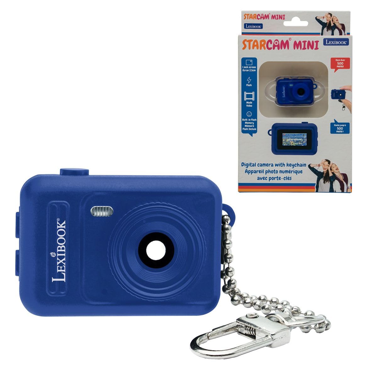 Lexibook, Miniature Keychain Digital Camera, Built-in Flash Memory, Photos and Videos, Compact Size, Easy to Carry, Blue, DJKC76BLLXB